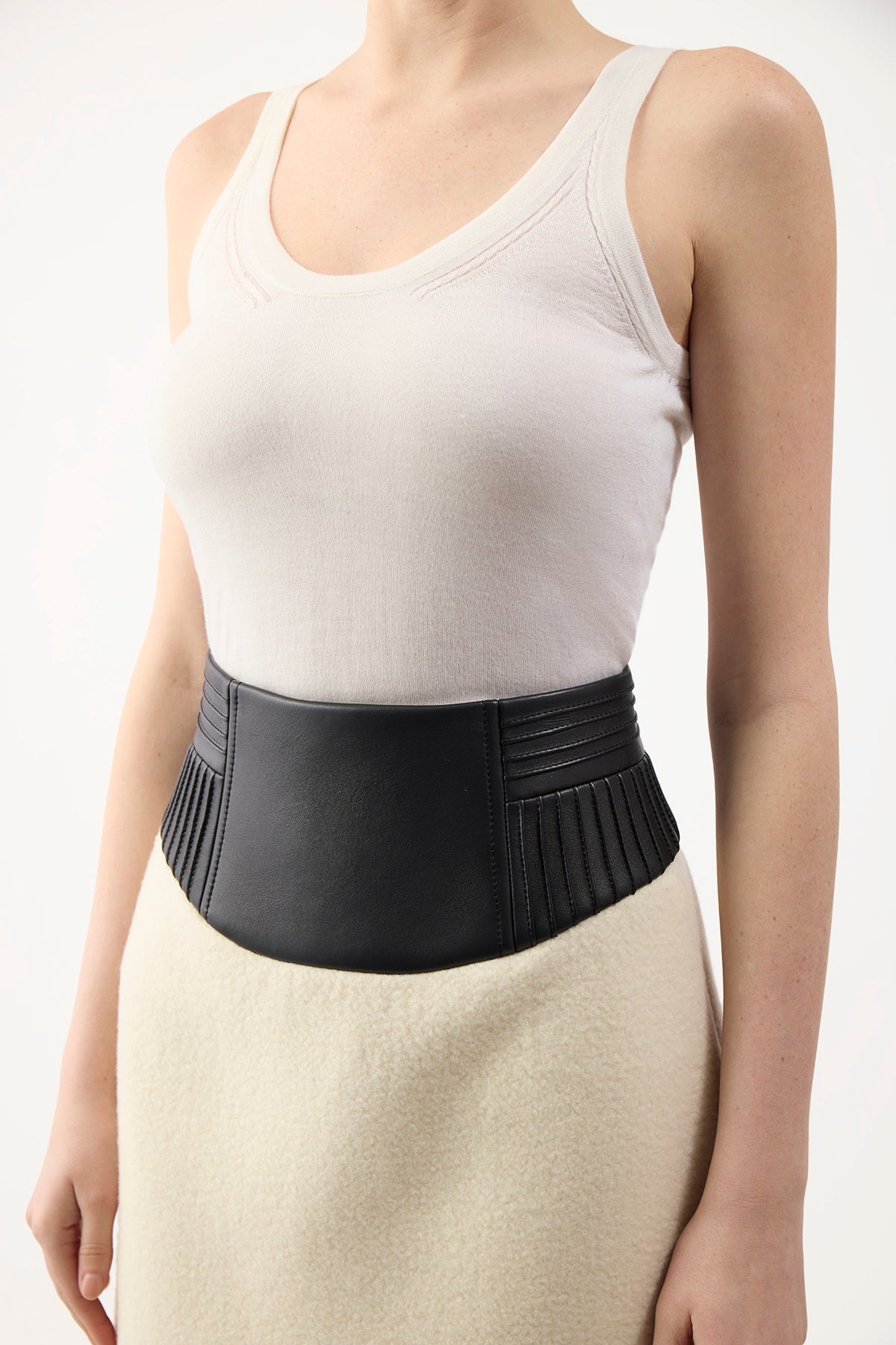 Felix Skirt in Ivory Recycled Cashmere Felt with Leather Waistband - 3