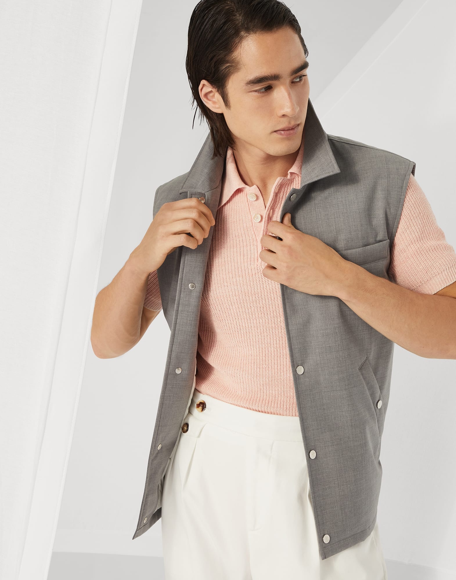 Bonded virgin wool fresco vest with Thermore® padding and shirt-style collar - 4