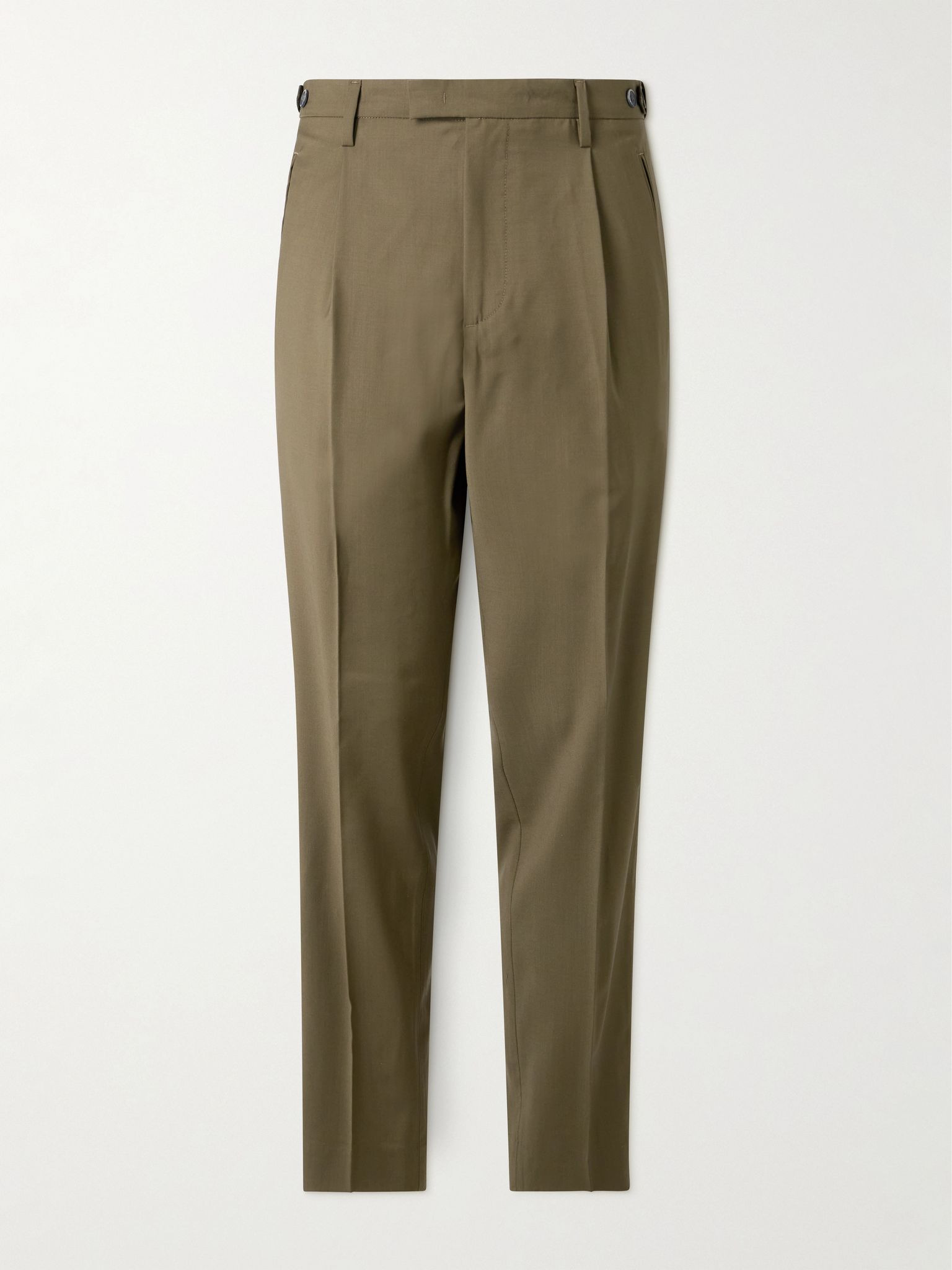 Masco Slim-Fit Straight-Leg Pleated Virgin Wool Trousers Green - 1