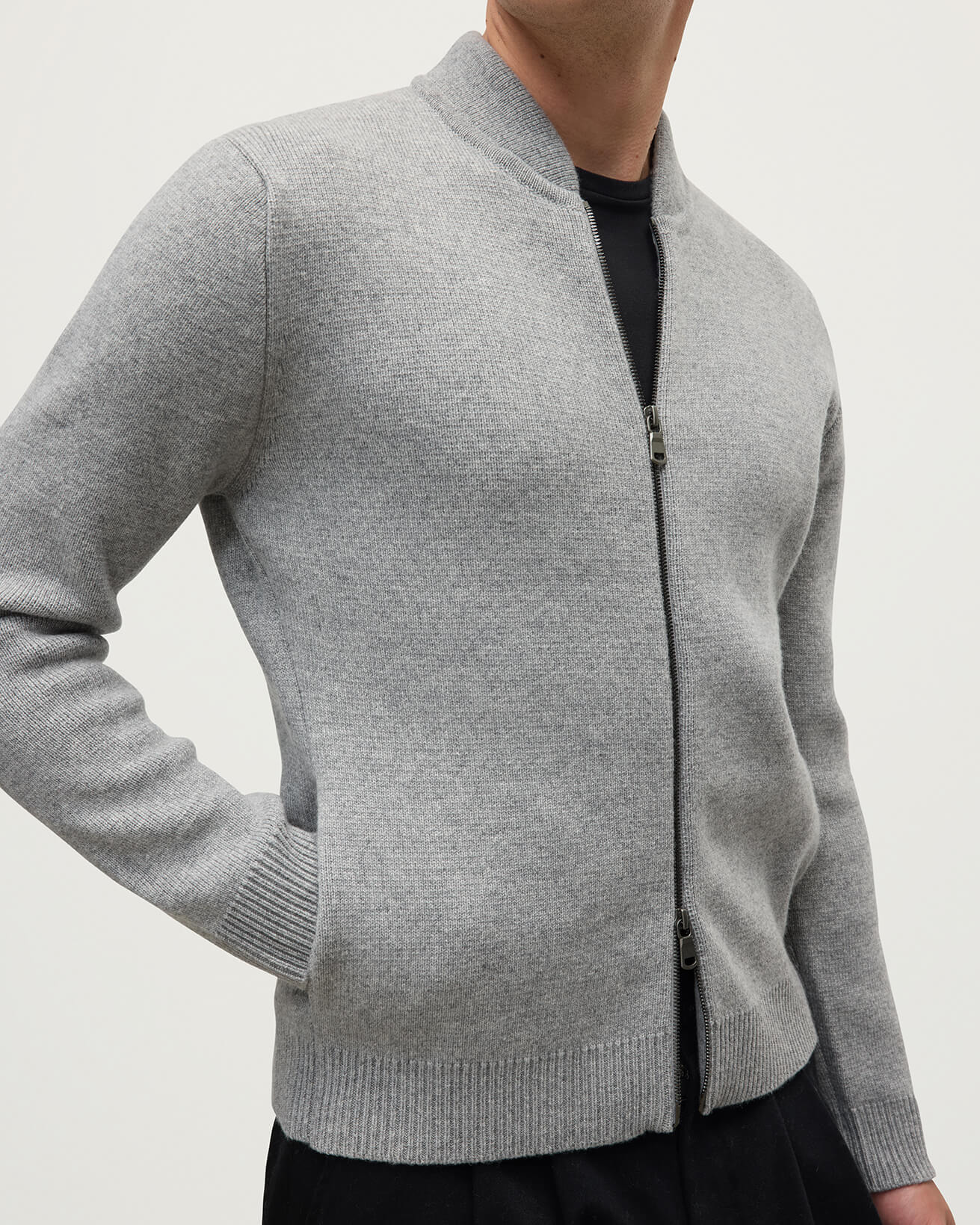 Cashmere Milano Stitch Grey Zip Jacket - 5