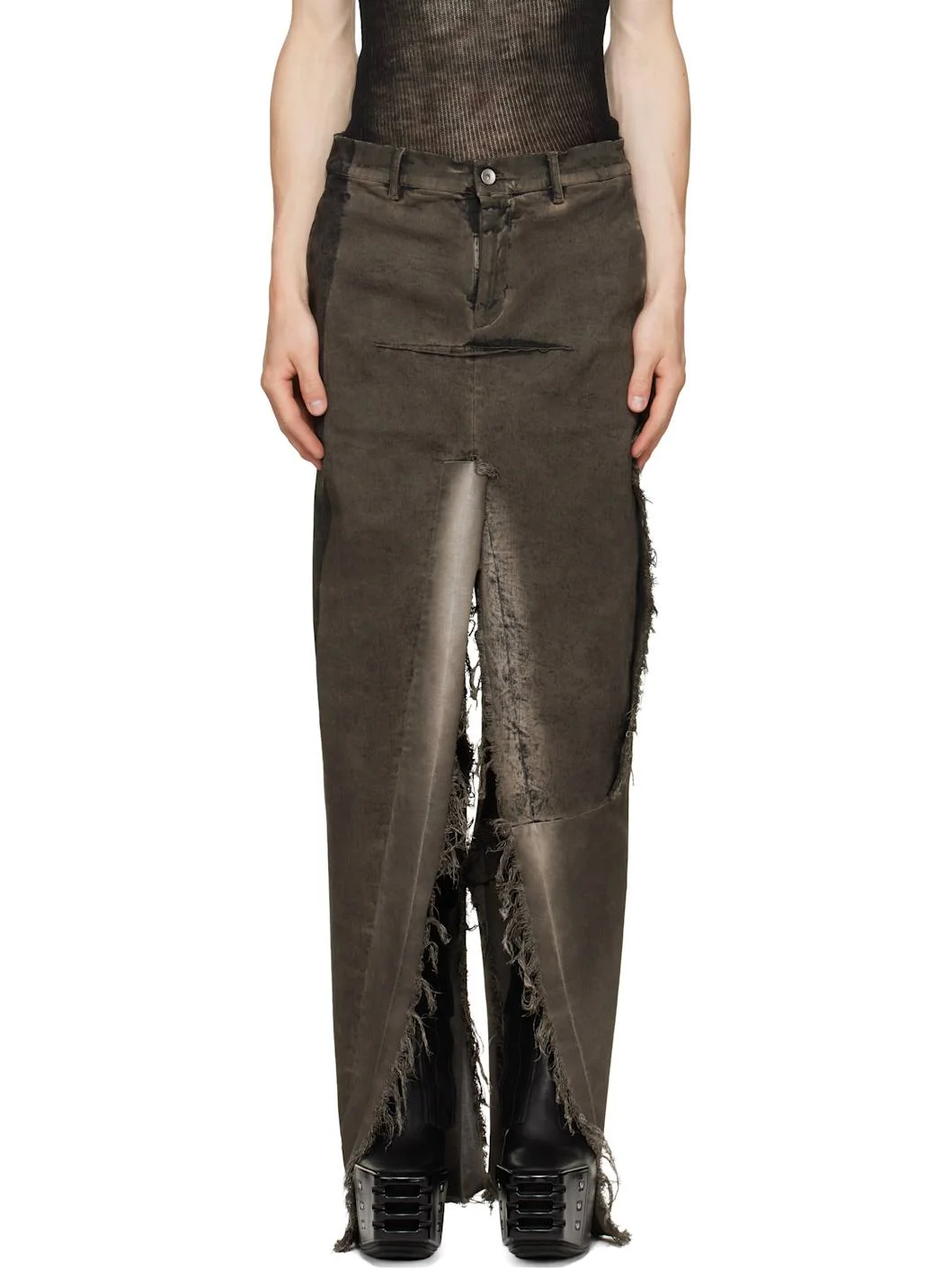 Gray Tower Sliced Denim Maxi Skirt - 1