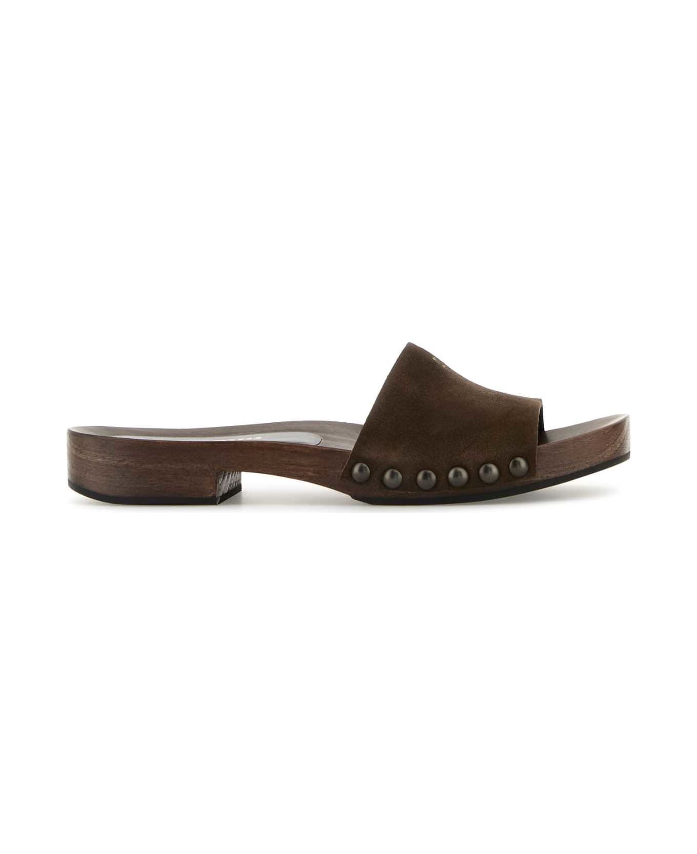 Brown Suede Clogs - 1