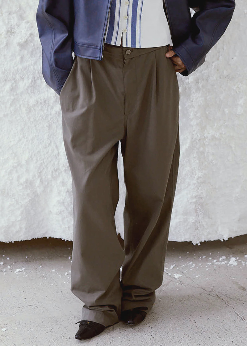 Low Classic Drawstring Washed Cotton Pants - Khaki 4