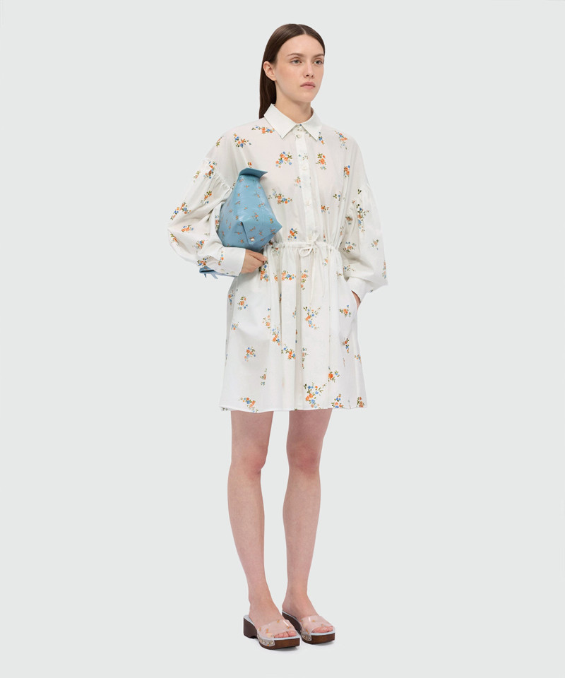 Off-white cotton poplin mini dress with micro floral print 4