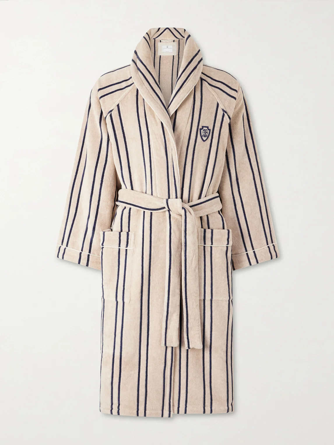 Logo-Appliquéd Striped Cotton-Terry Robe - 1