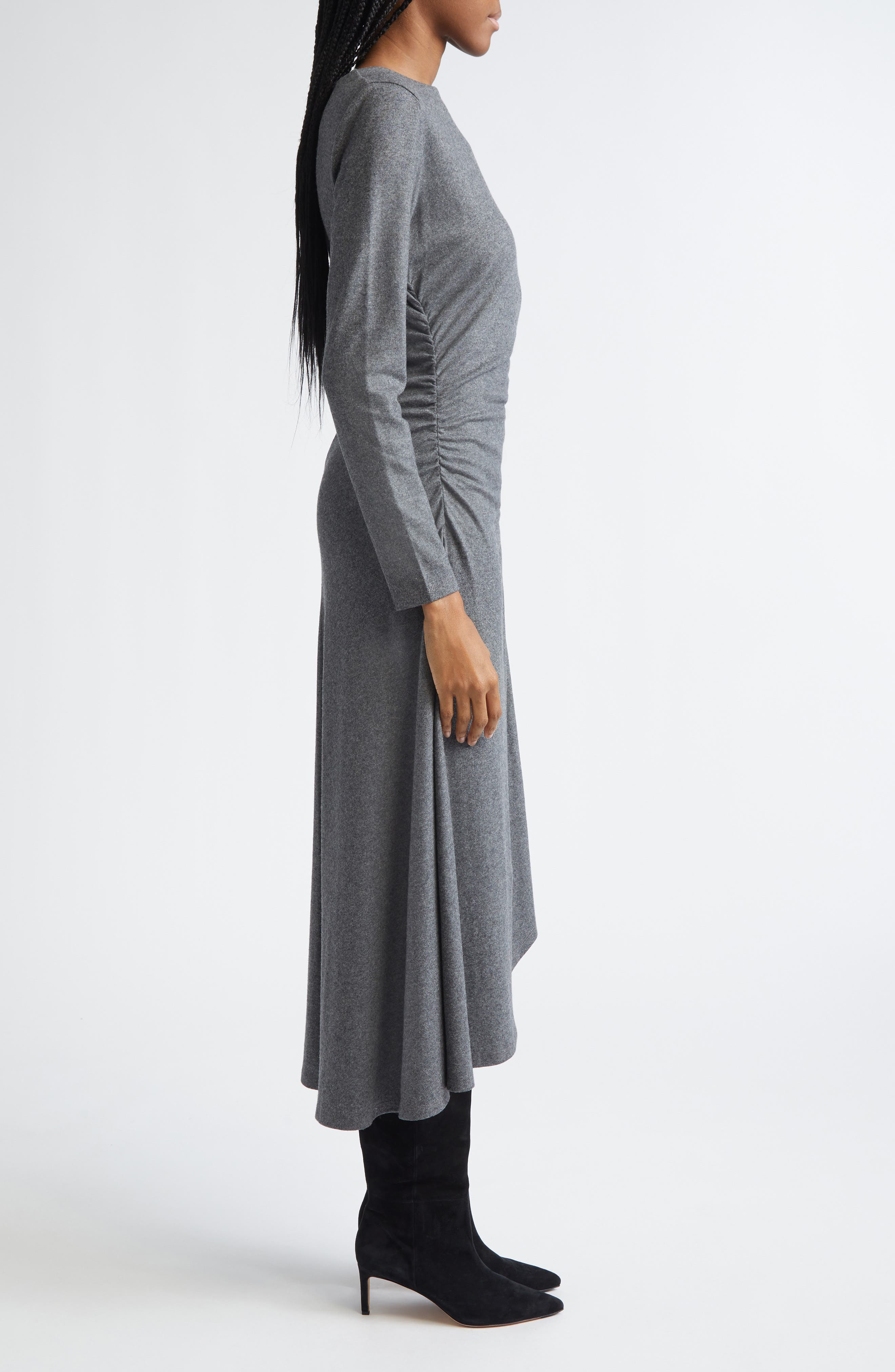 Veronica Beard Theodora Ruched Long Sleeve Midi Dress in Medium Heather Grey at Nordstrom - 3