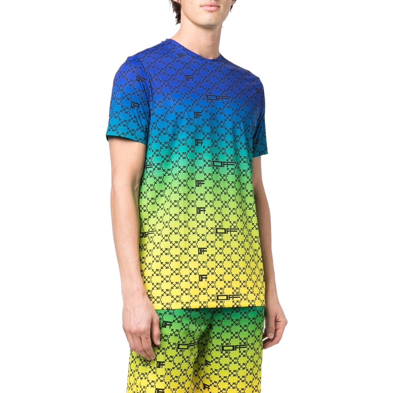 Off-White SS22 Alphabet Geometry Pattern Full Print Gradient Short Sleeve Blue OMVA034S22FAB0018410 - 3