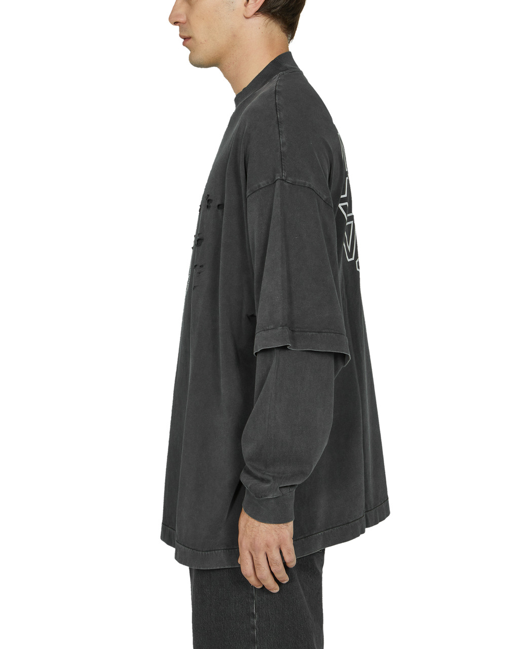 DOUBLE SLEEVE LASER CUT LOGO T-SHIRT - 4