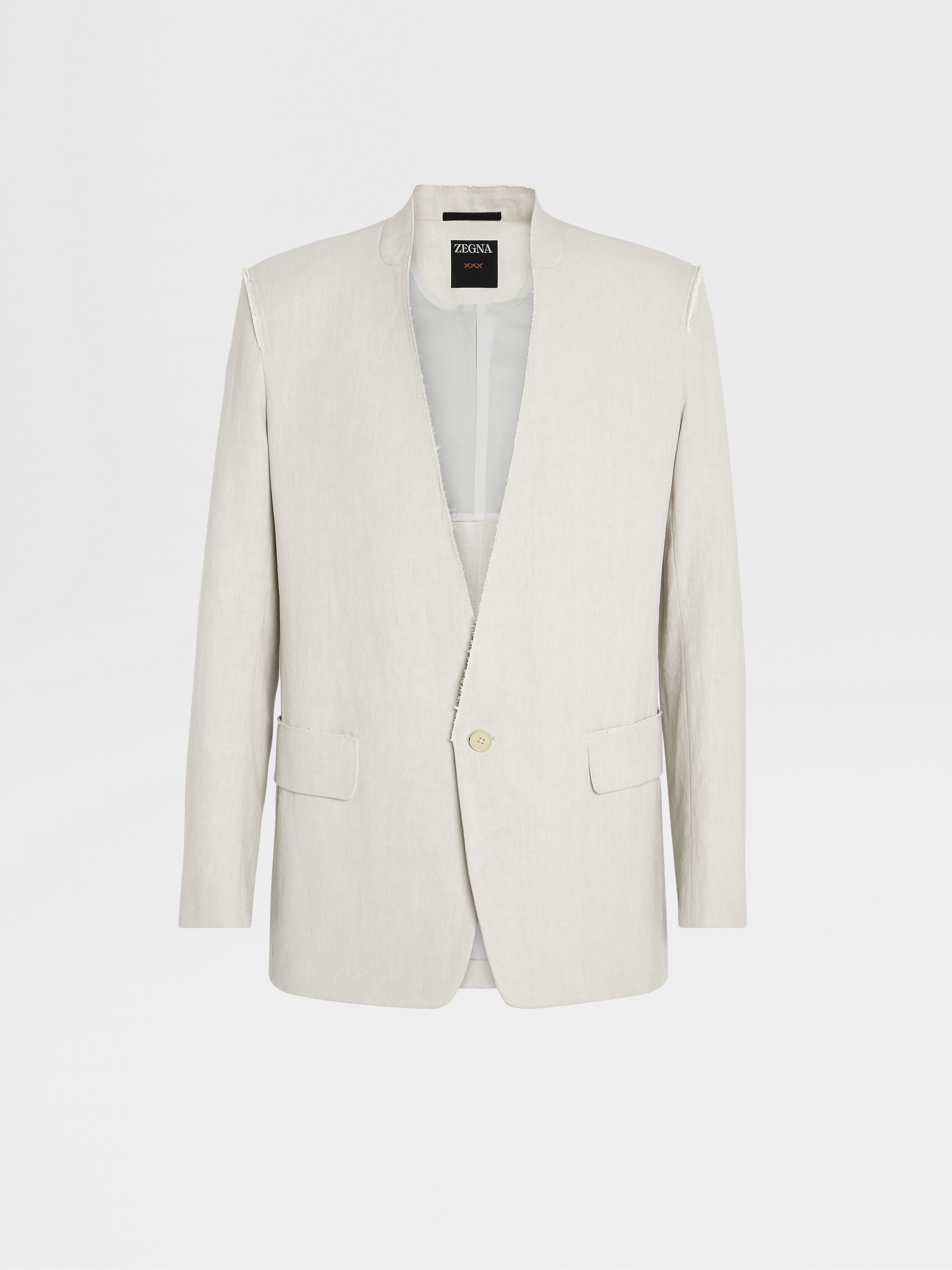 LIGHT BEIGE PURE LINEN FASHION SHOW JACKET - 1