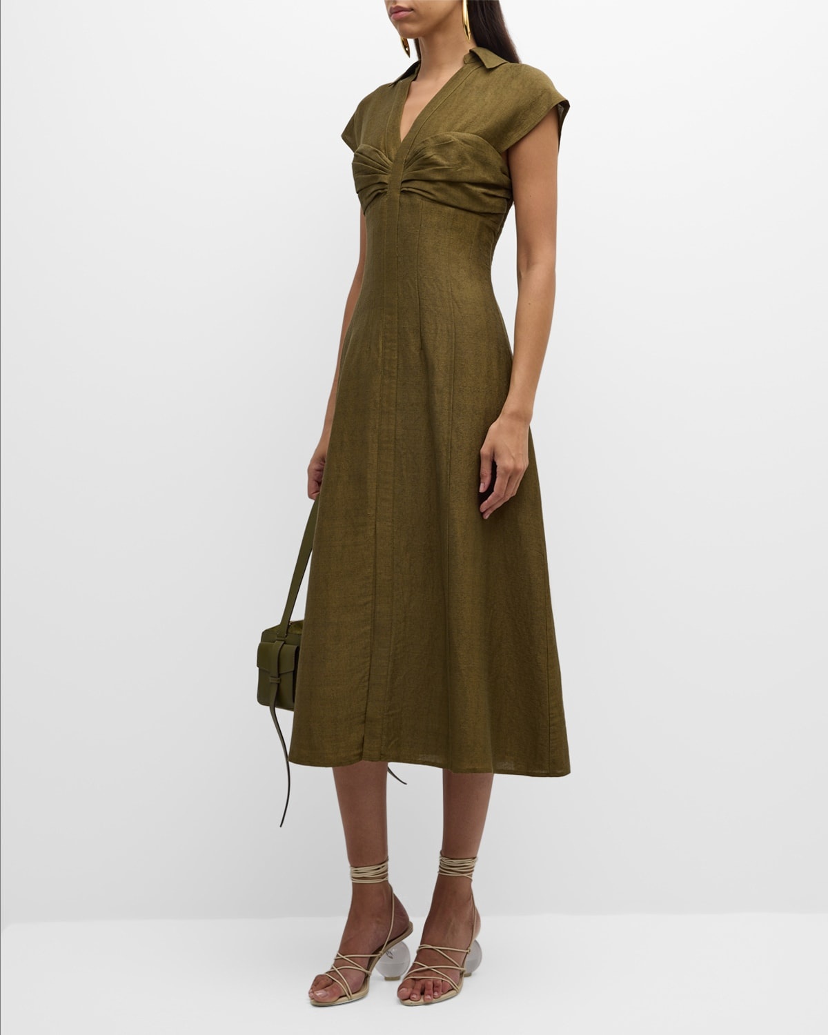 Amora Cap-Sleeve Linen-Blend Midi Dress - 3