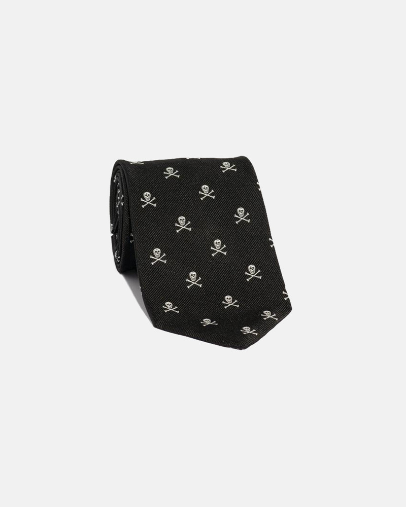 MADE-IN-ENGLAND BLACK SKULL AND BONES CLUB TIE 3