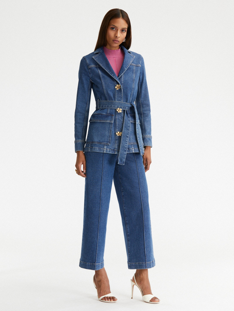 Oscar de la Renta FLORAL BUTTON DENIM JACKET outlook