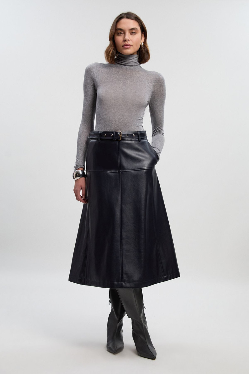 Faux Leather Belted Full skirt 1