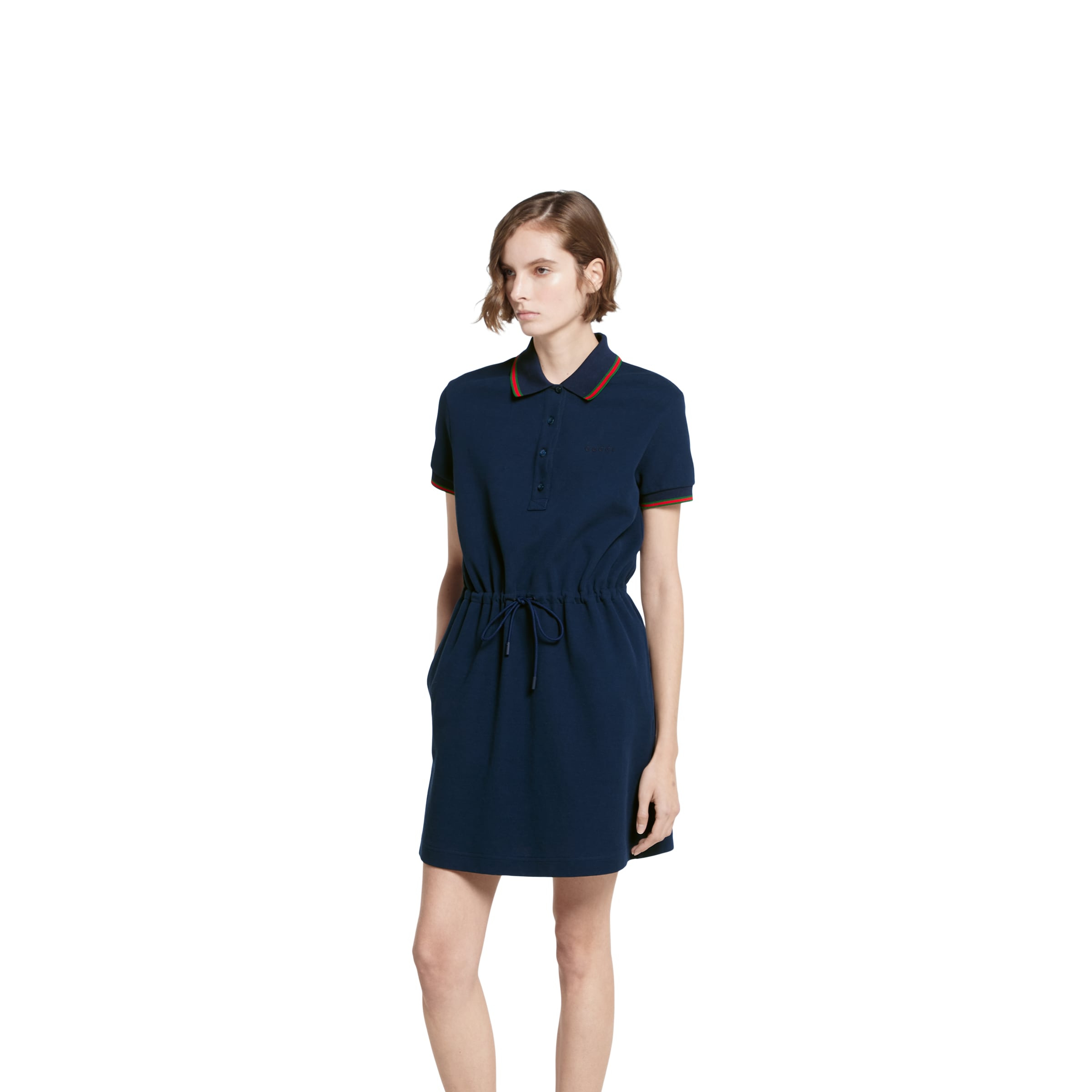 Cotton piquet polo dress with Web - 3