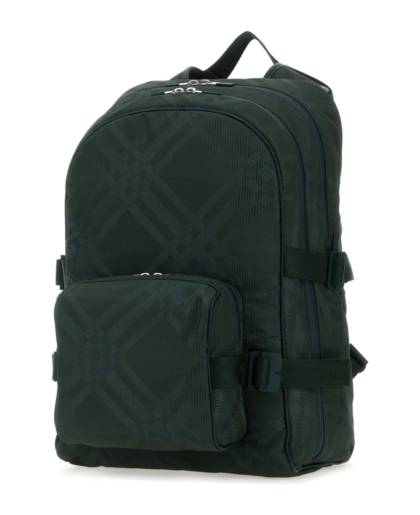Bottle Green Nylon Blend Check Backpack - 2