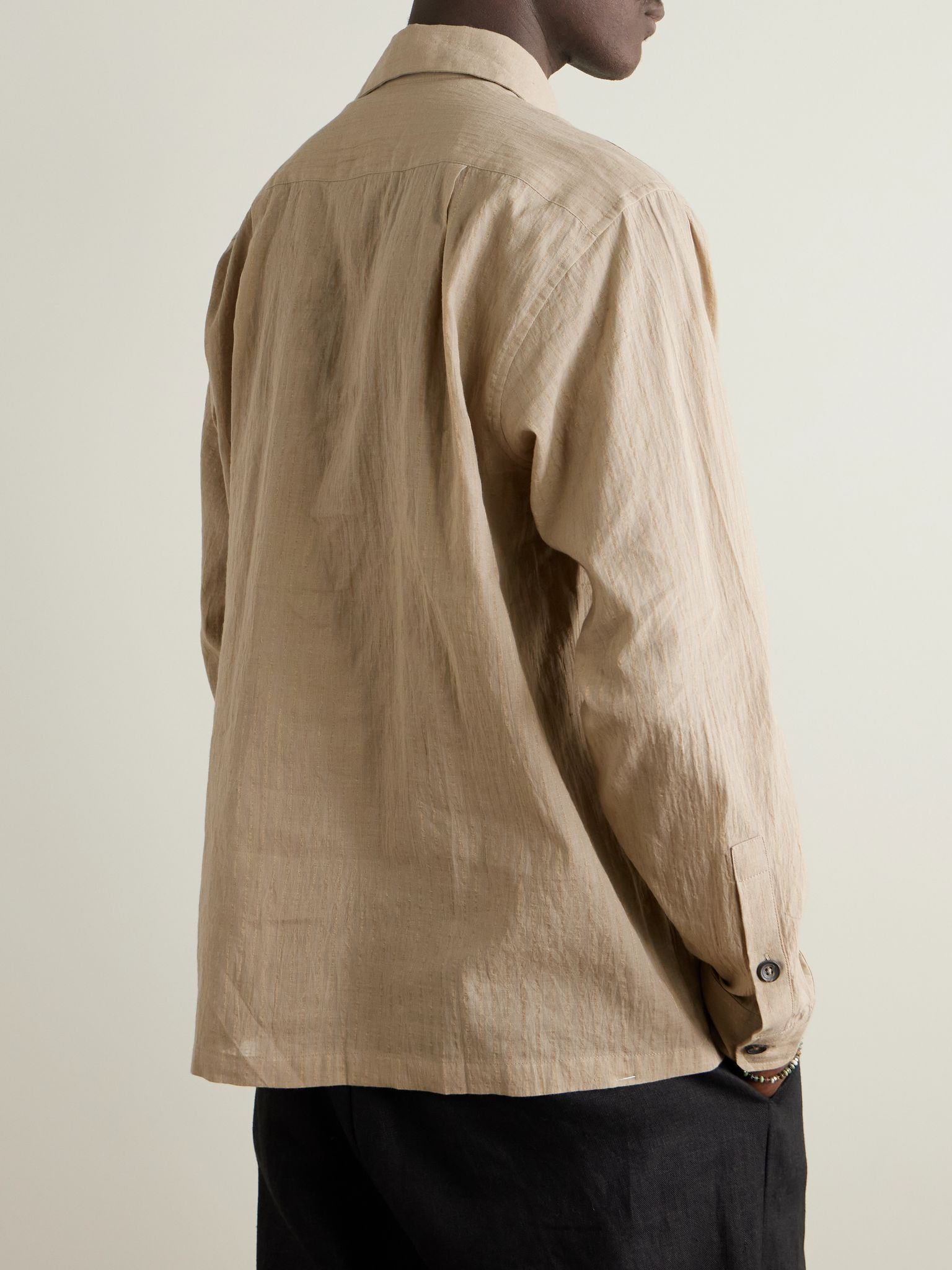 Striped Metallic Cotton-Jacquard Shirt Beige - 3