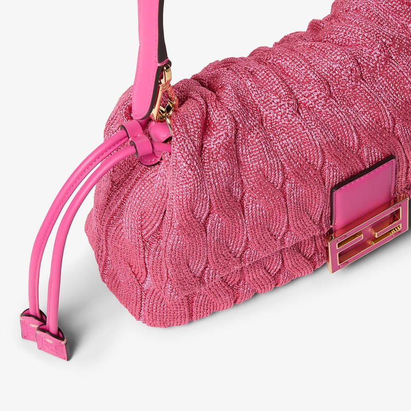 Mamma Baguette Medium Fuchsia cable-knit bag 5