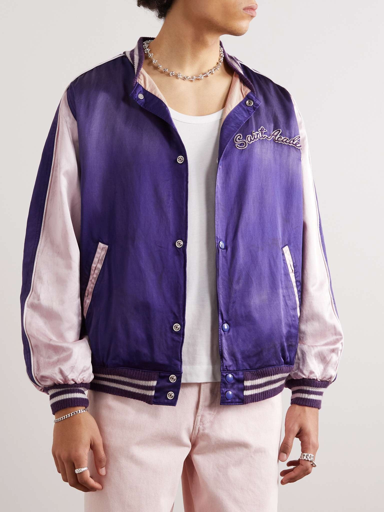 Distressed Appliquéd Cotton-Blend Satin Bomber Jacket - 3