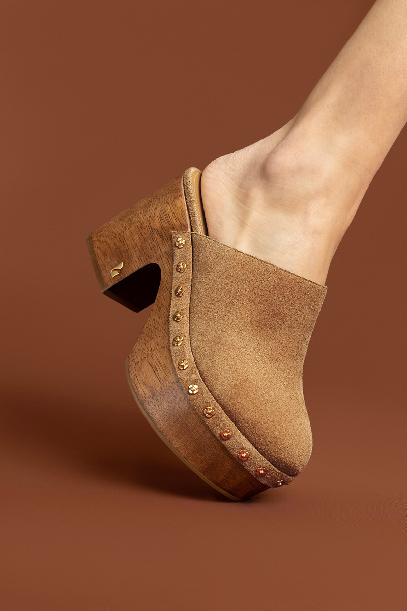 Larroudé Miso Wooden Platform Clog In Peanut Suede outlook