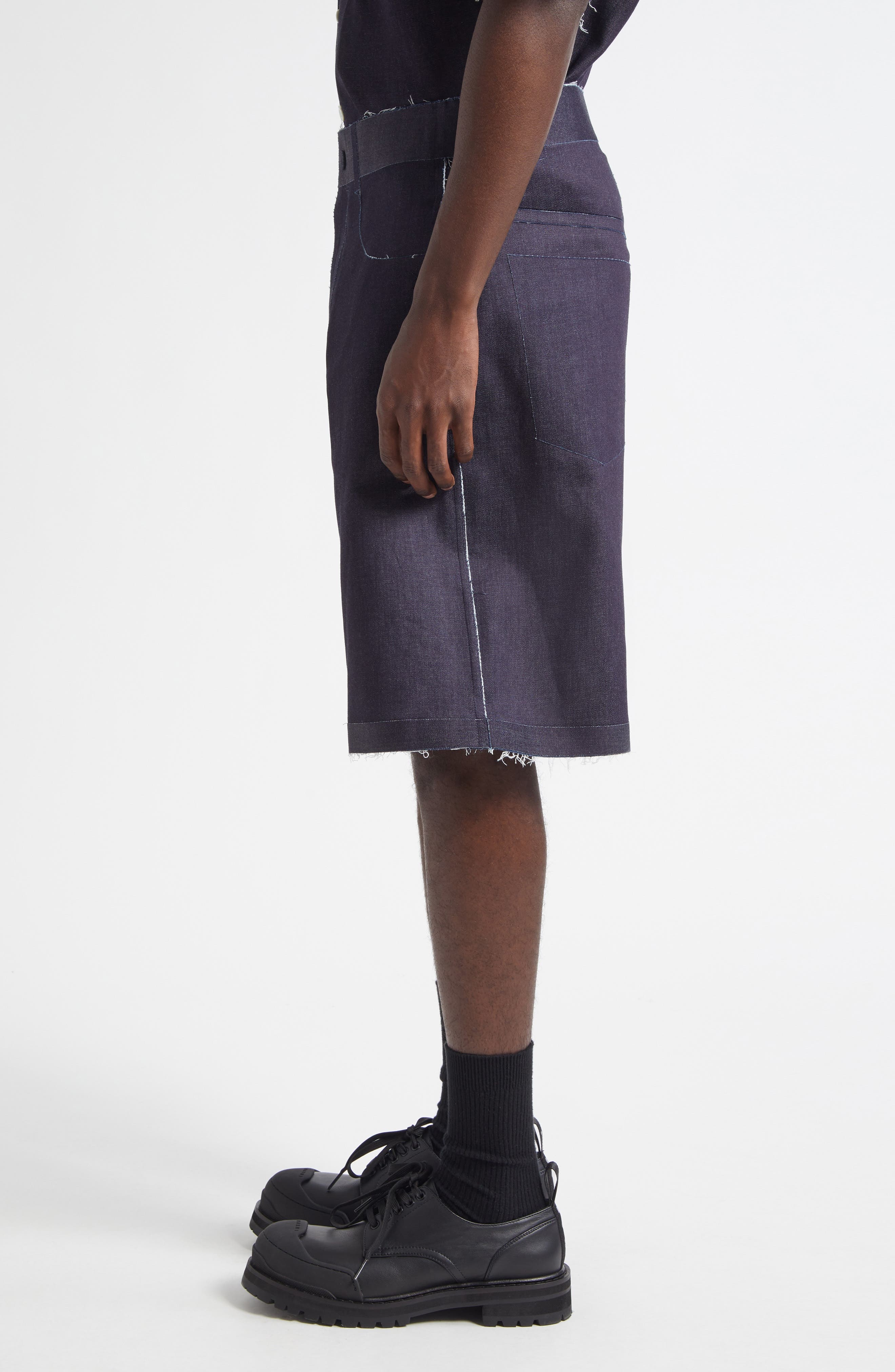 Marni Trompe l'Oeil Stretch Denim Bermuda Shorts in Blue/Black at Nordstrom - 3