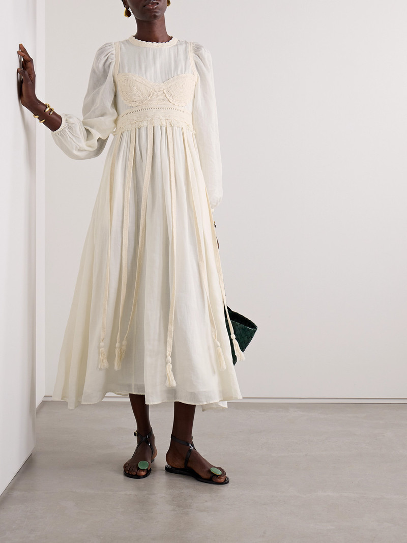 ULLA JOHNSON Aviva Knitted Cotton-trimmed Ramie Midi Dress outlook