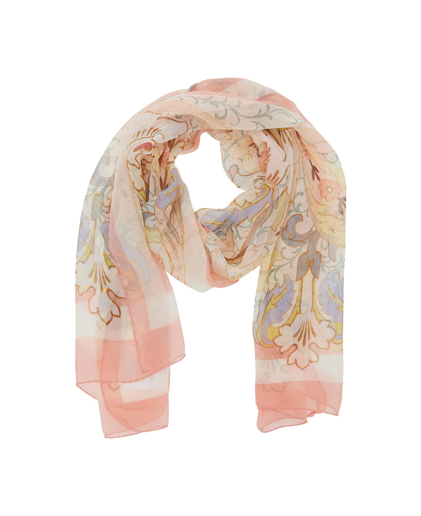 Multicolor Rectangular Scarf With All-over Floral Motif And Logo Patch On The Side In Silk Woman - 2