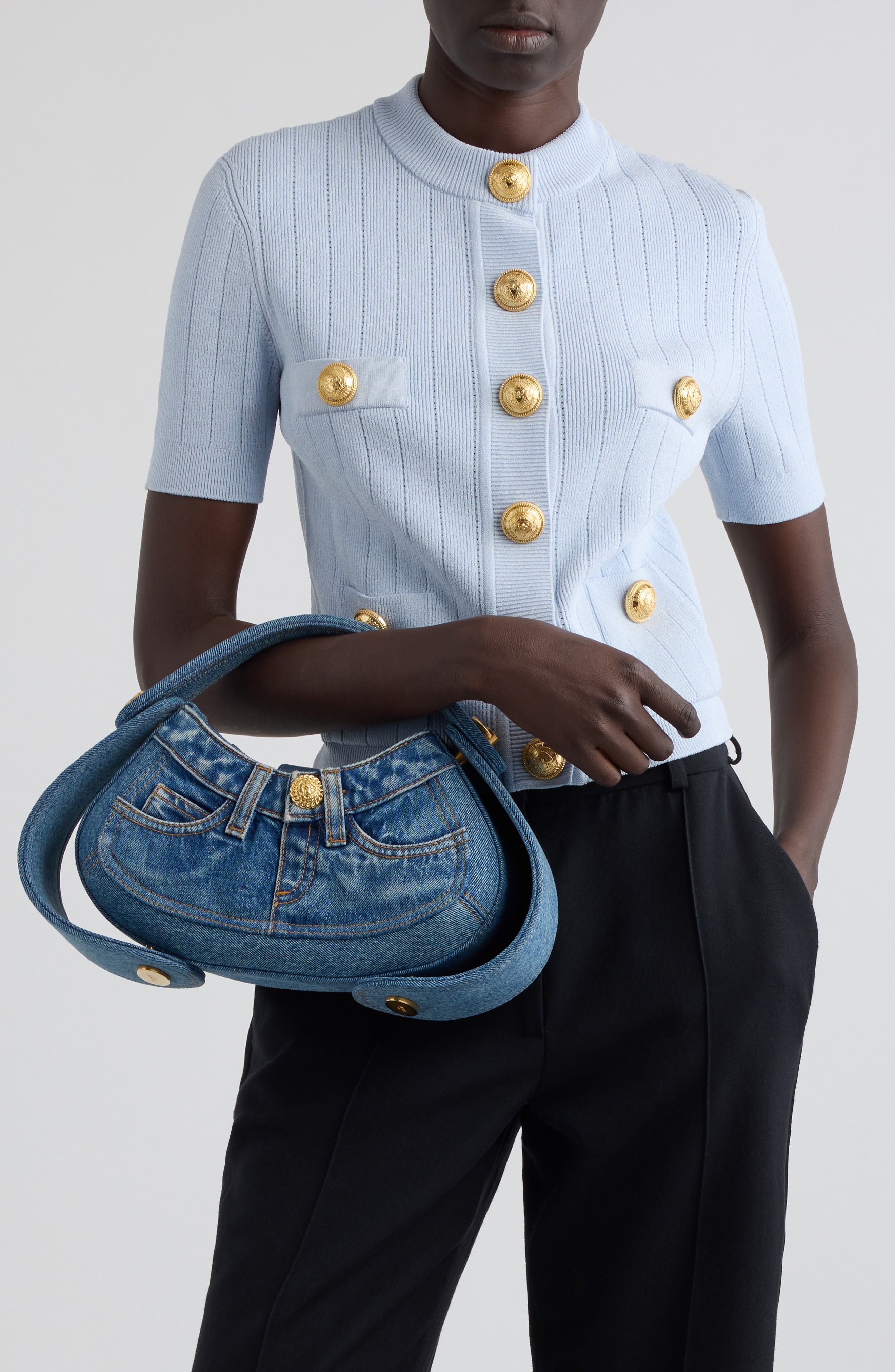 Balmain Medium Jolie Madame Denim Top Handle Bag in 6Ff Denim at Nordstrom - 7