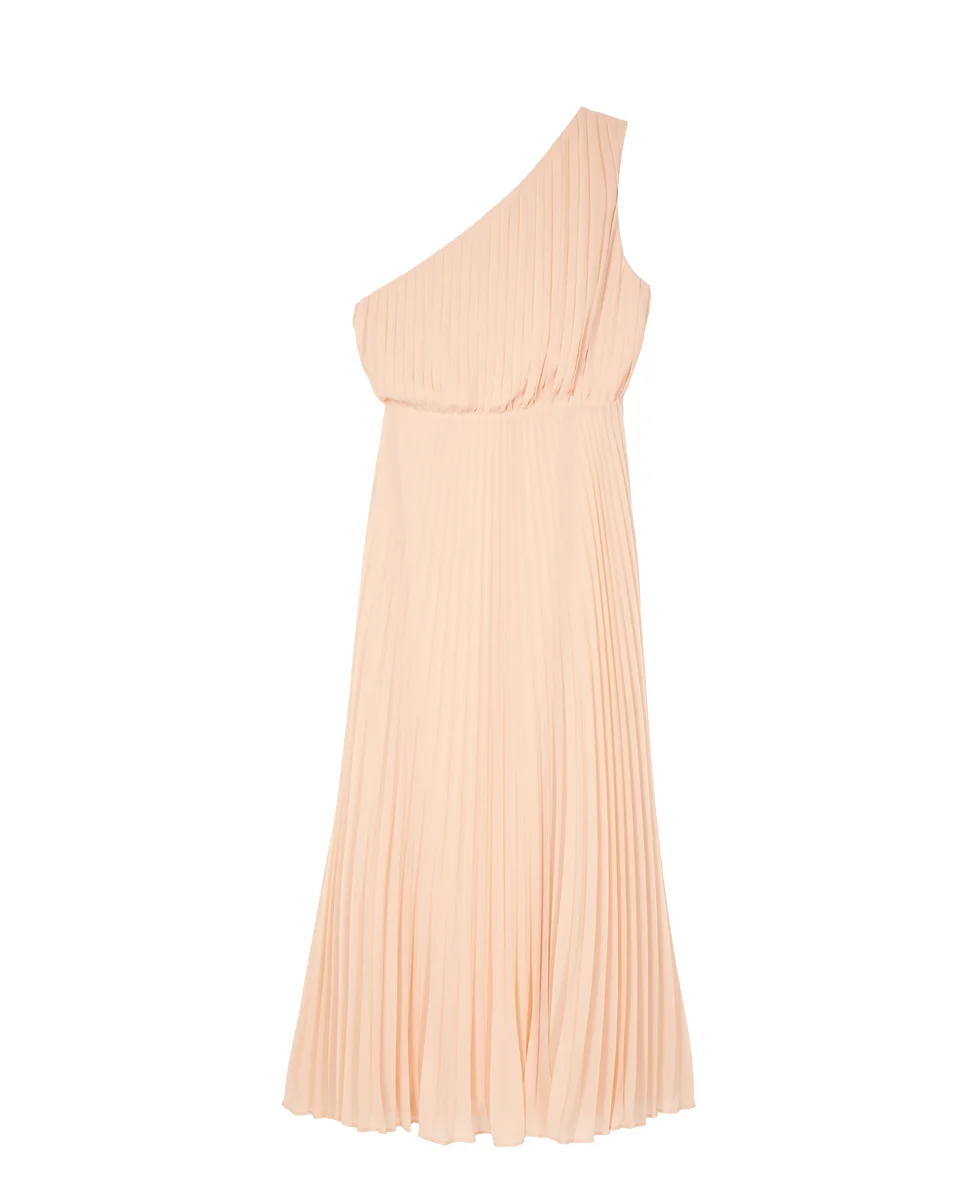 LONG ASYMMETRICAL PLEATED PEACH DRESS - 1