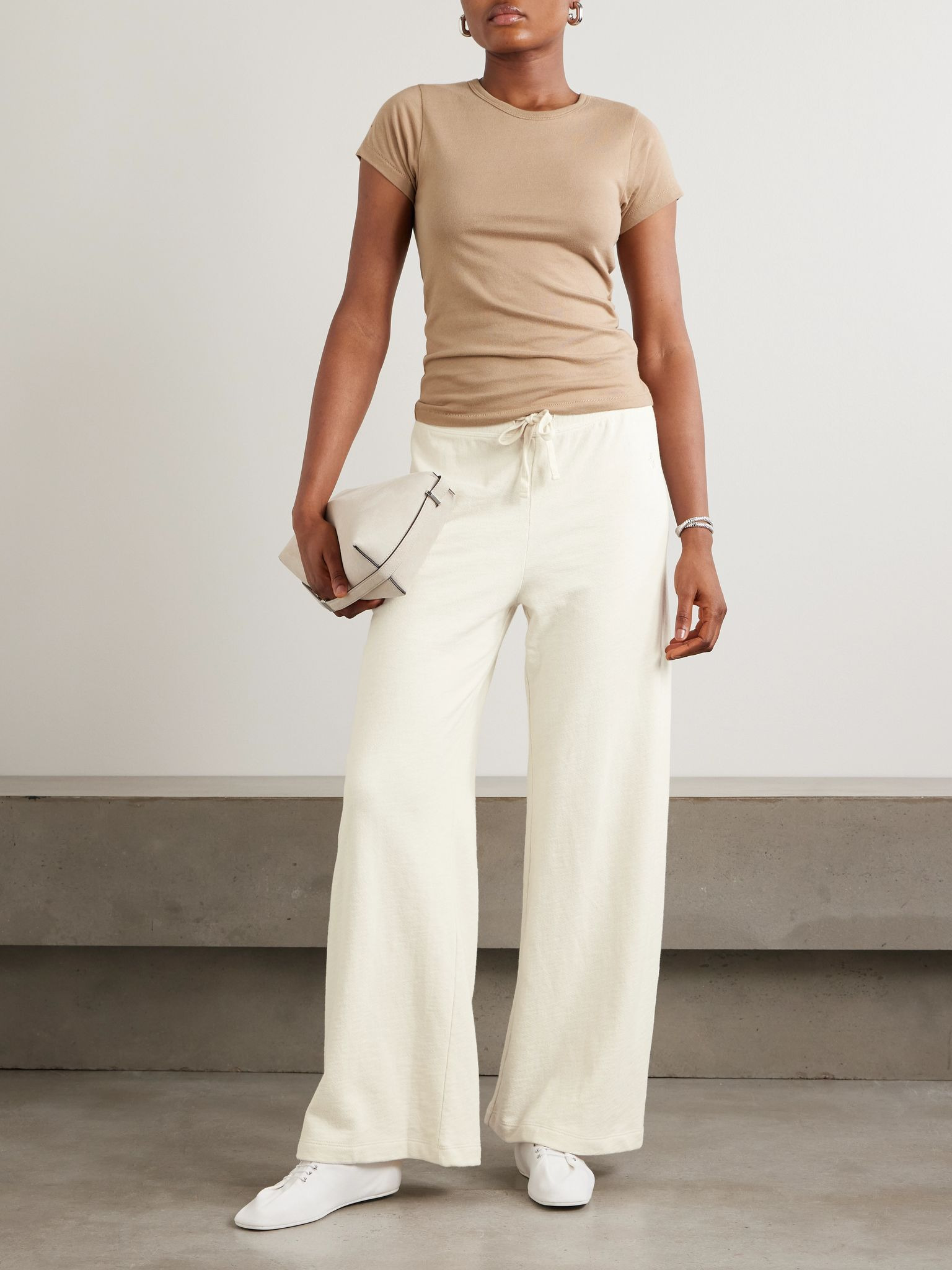 Wide-leg cotton-jersey sweatpants Off-white - 2