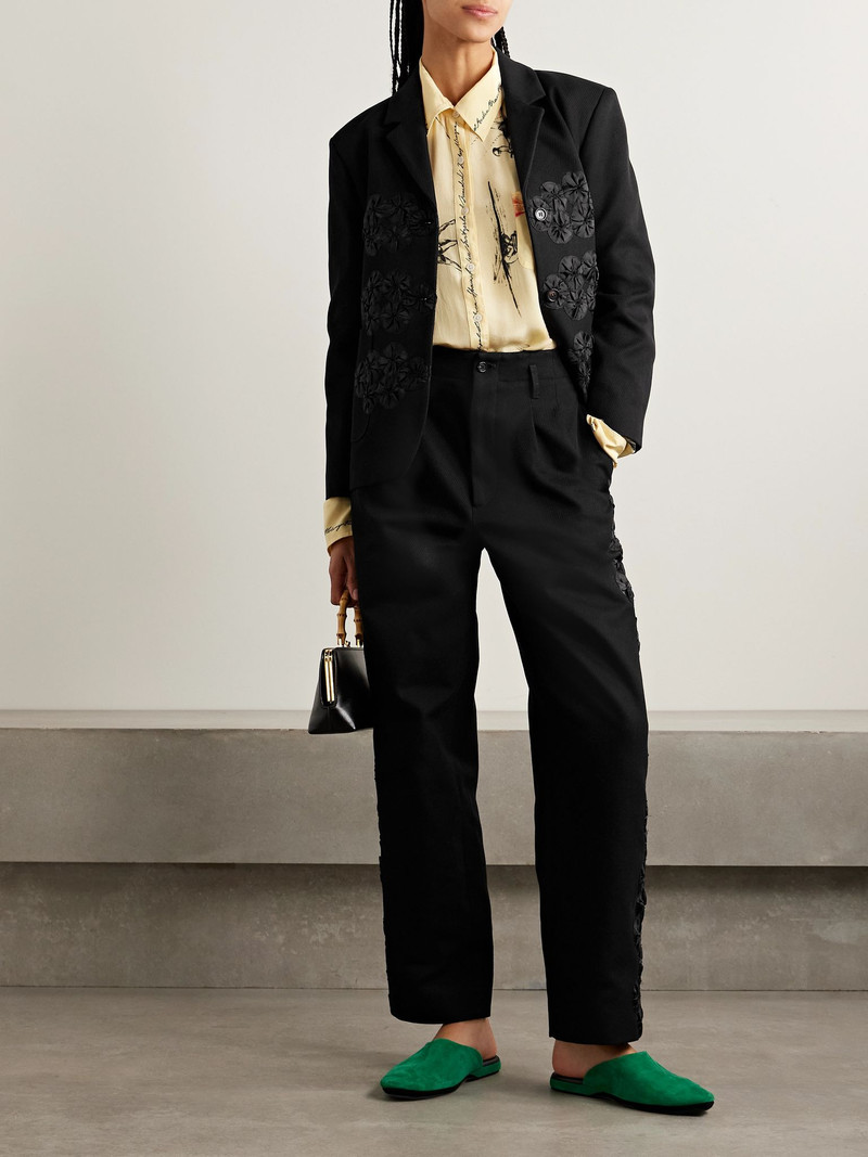 BODE Ribbon Garland grosgrain-trimmed cotton-twill jacket Black outlook