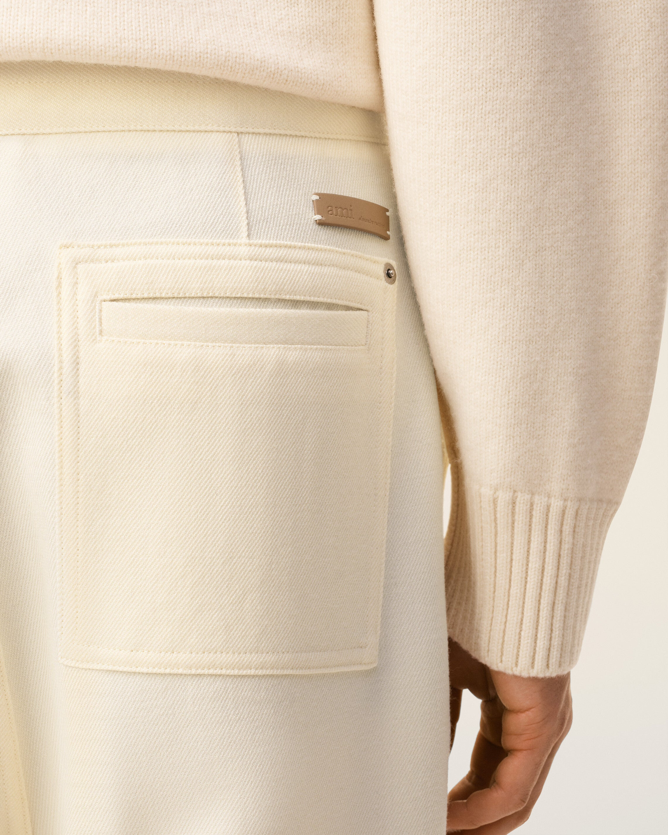 WHITE WOOL ZIPPED TROUSERS - 5