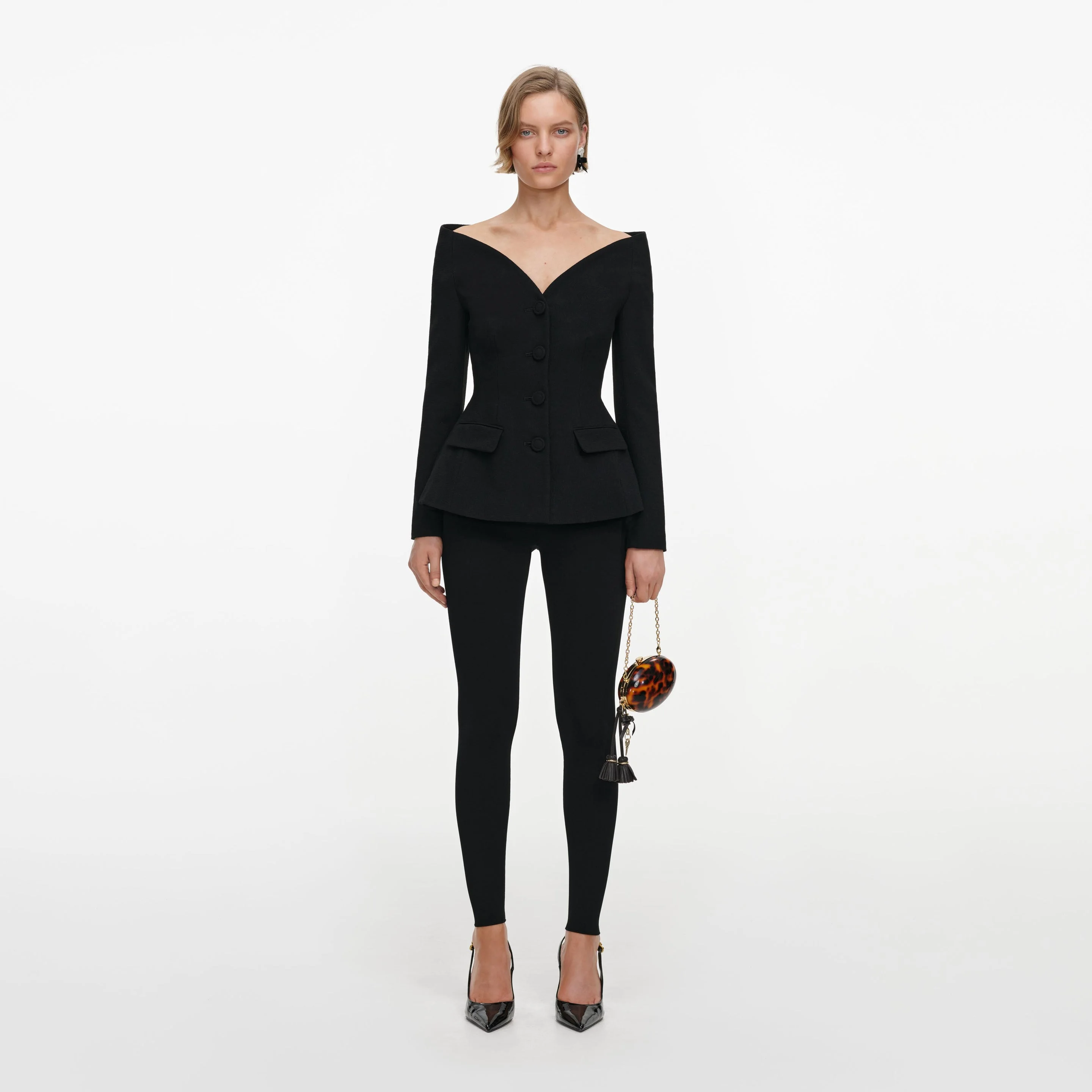 Black Wool Crepe Jacket - 1