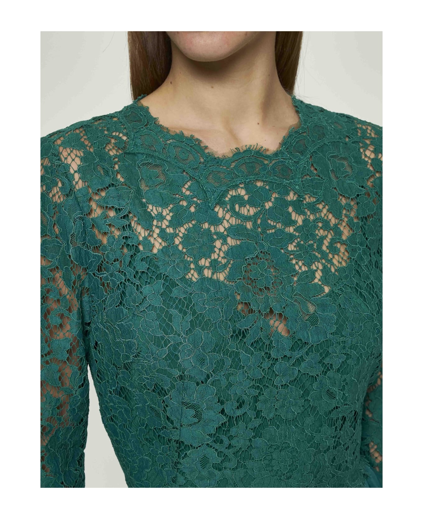 Green Lace And Chiffon Maxi Dress - 4