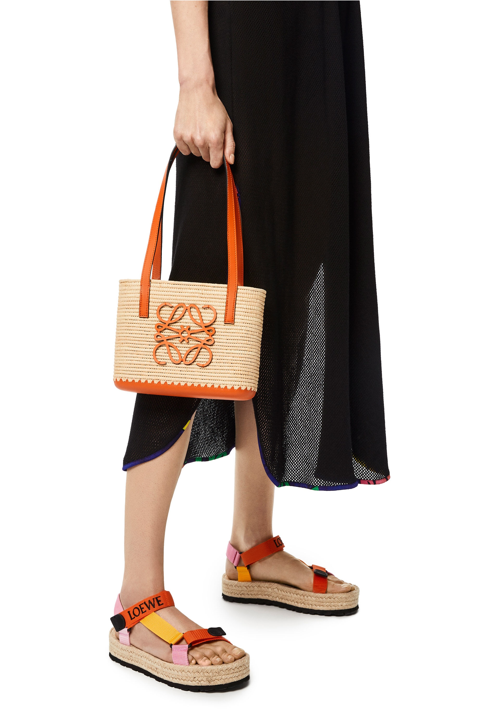 Mini Square Basket bag in raffia and calfskin - 2