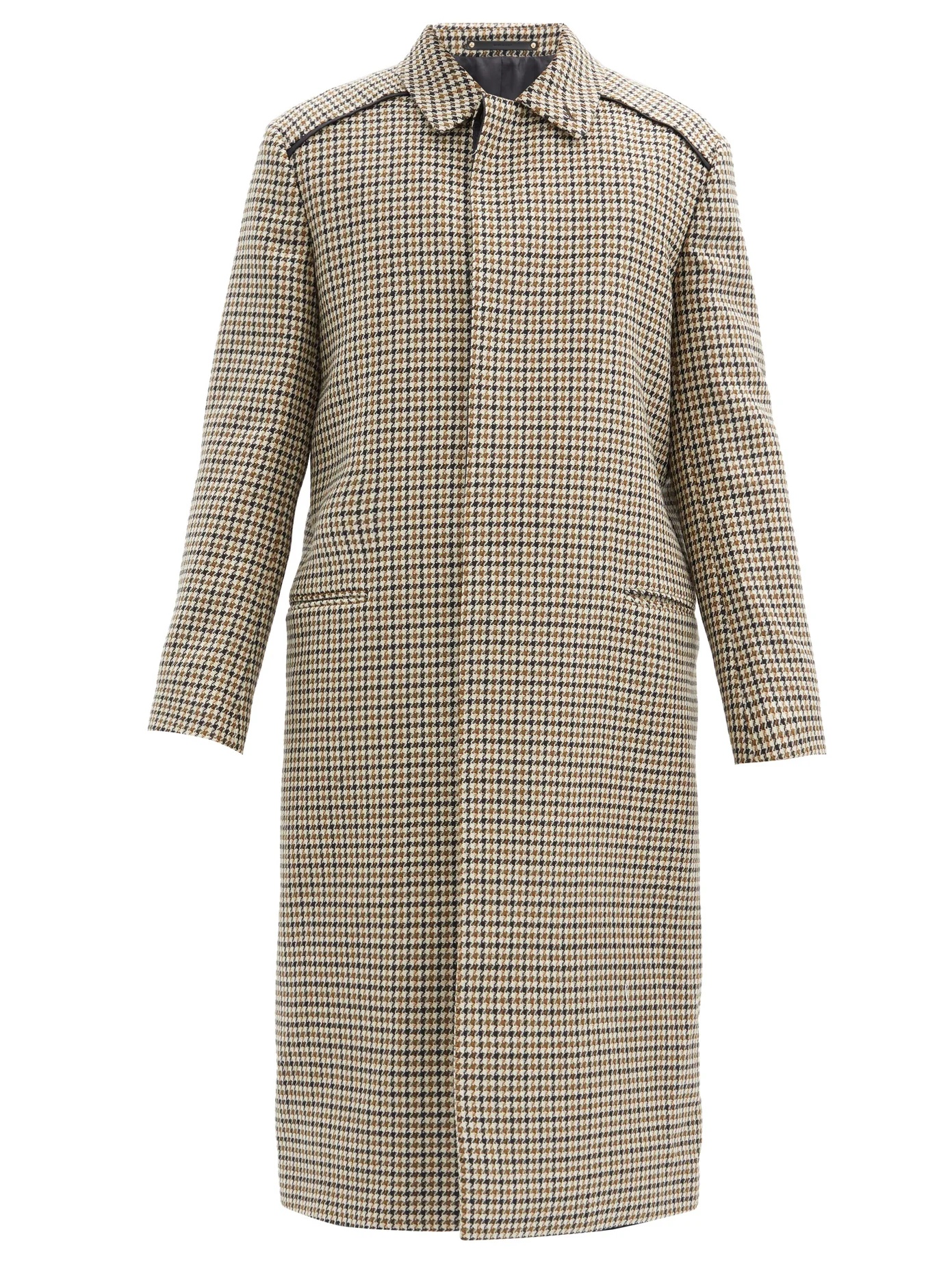 Single-breasted houndstooth-check wool overcoat - 1