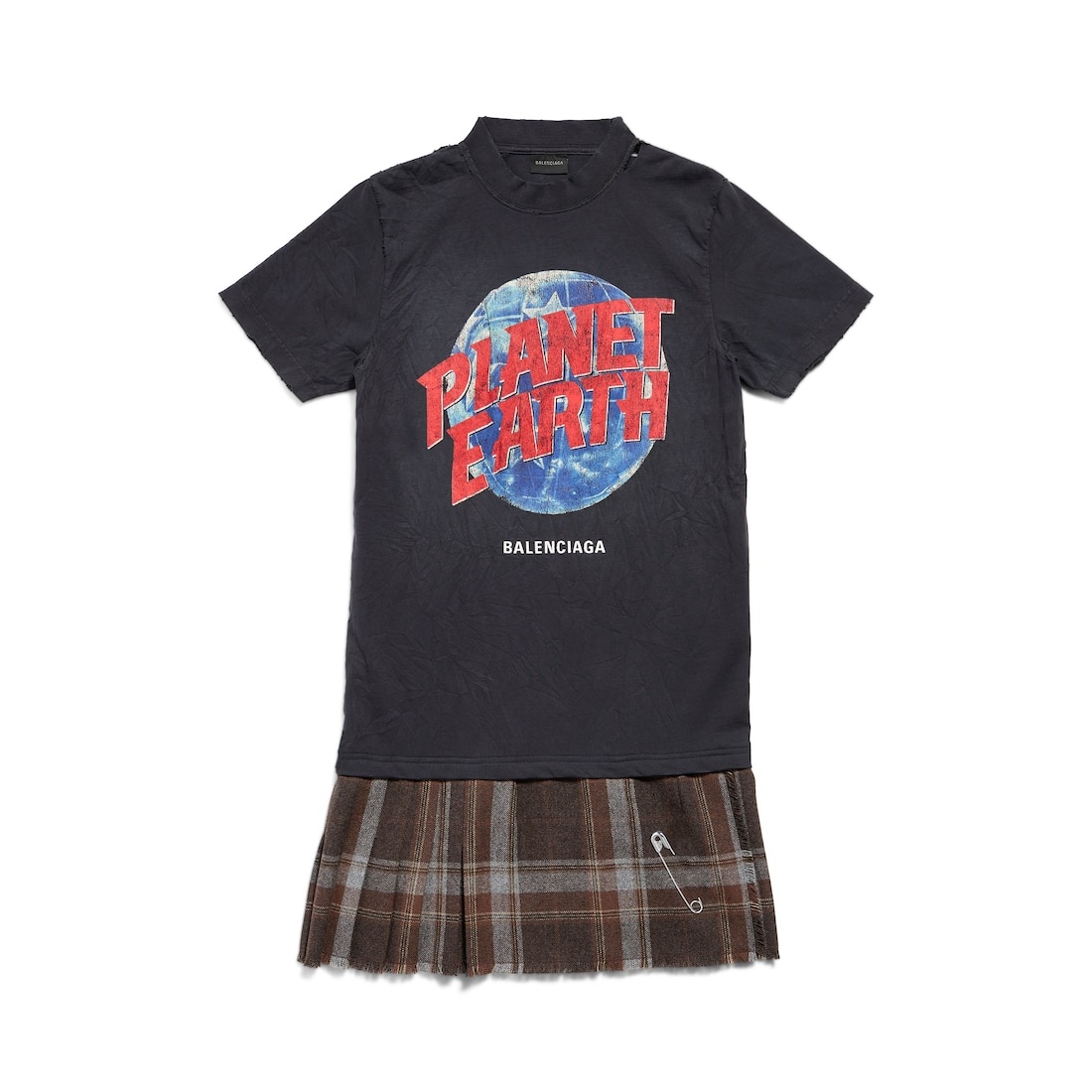 Women's Planet Earth Layered T-shirt Dress in Black/brown - 1