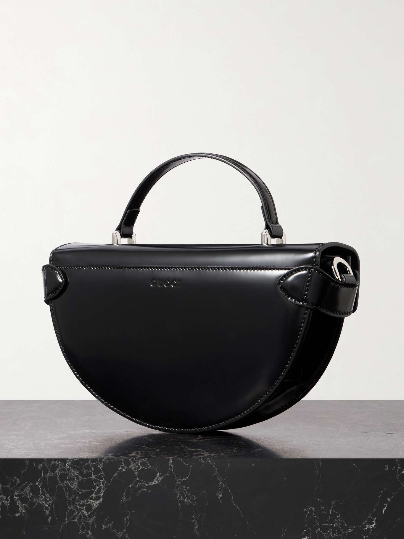 Half Moon embellished leather shoulder bag Black - 3