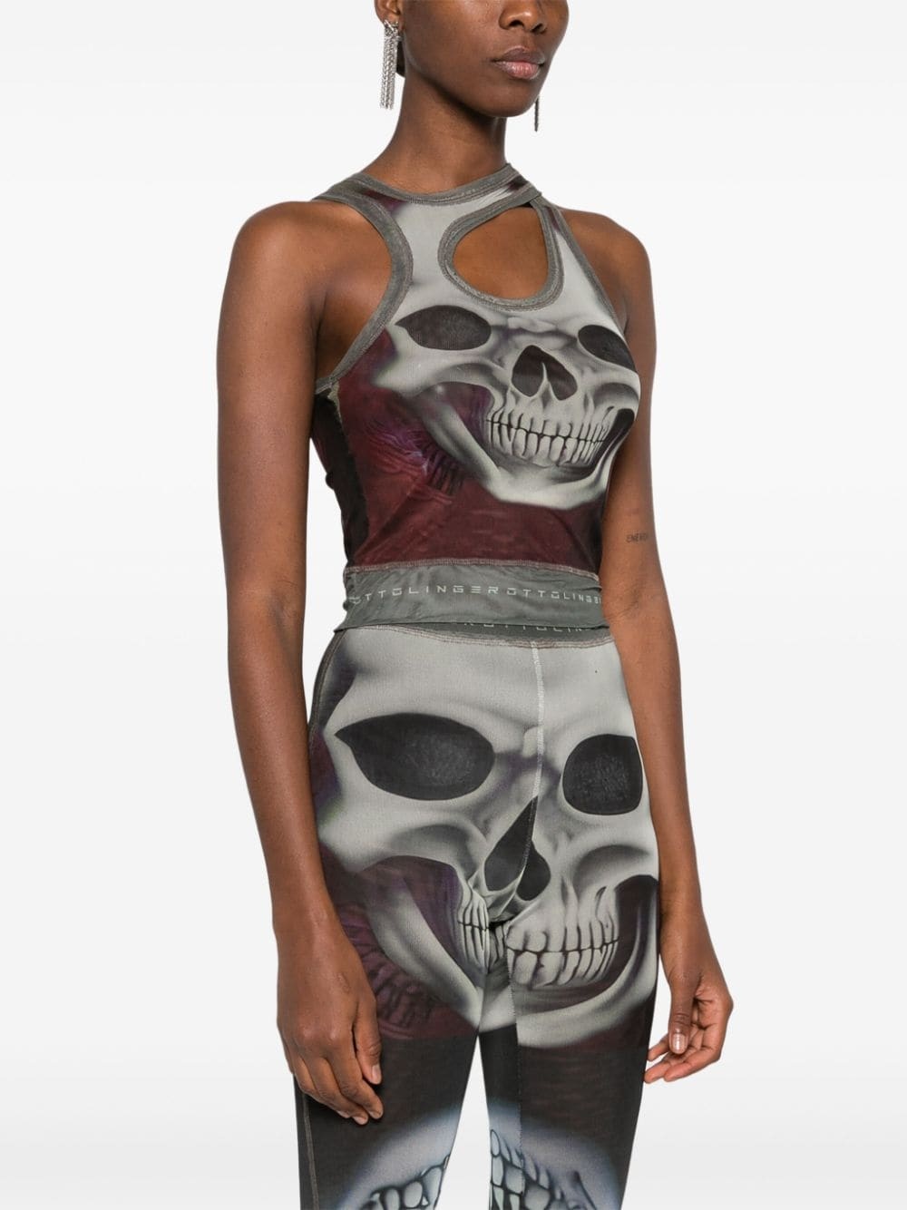 skull-print mesh tank top - 3