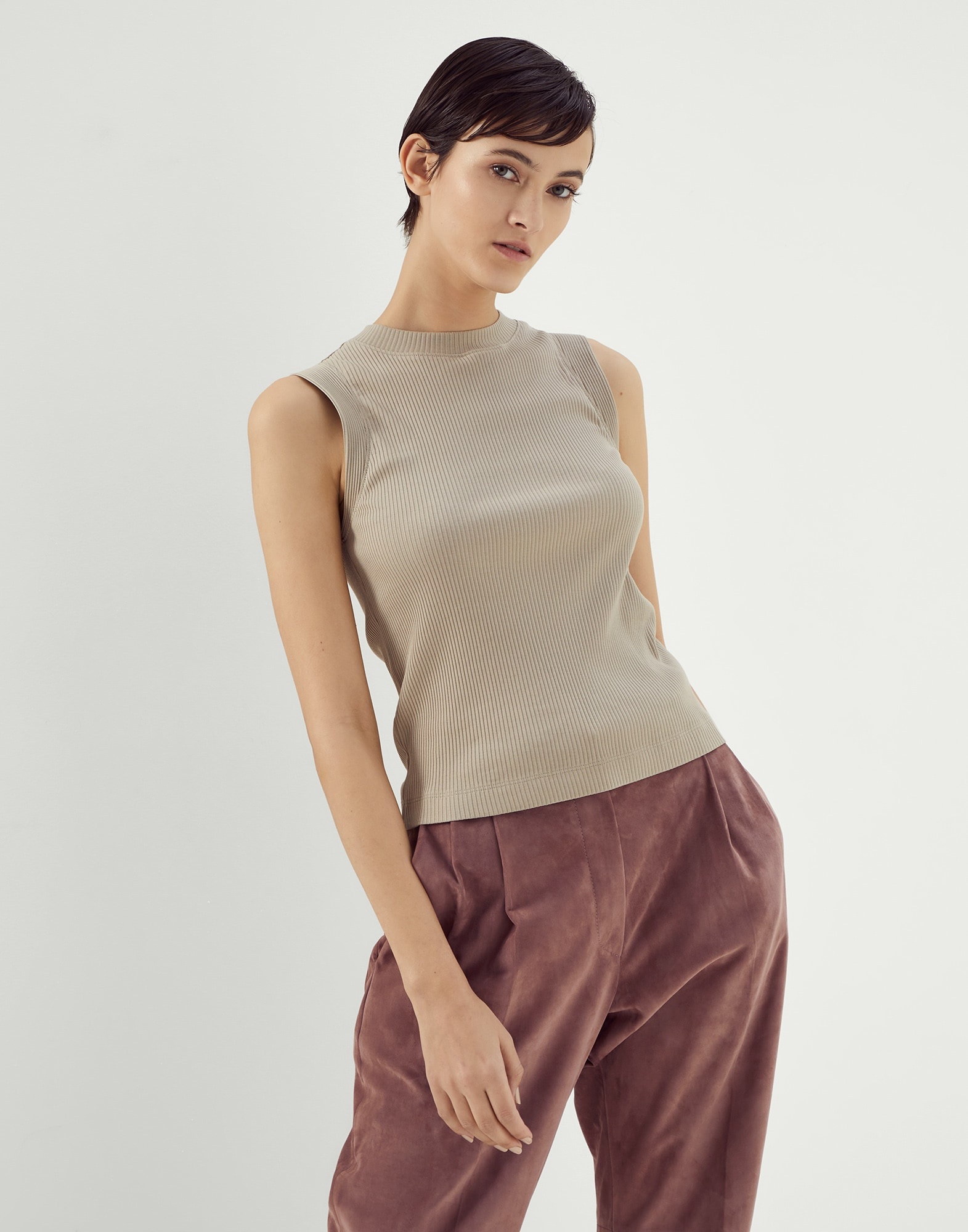 Cotton ribbed jersey top with monili - 1