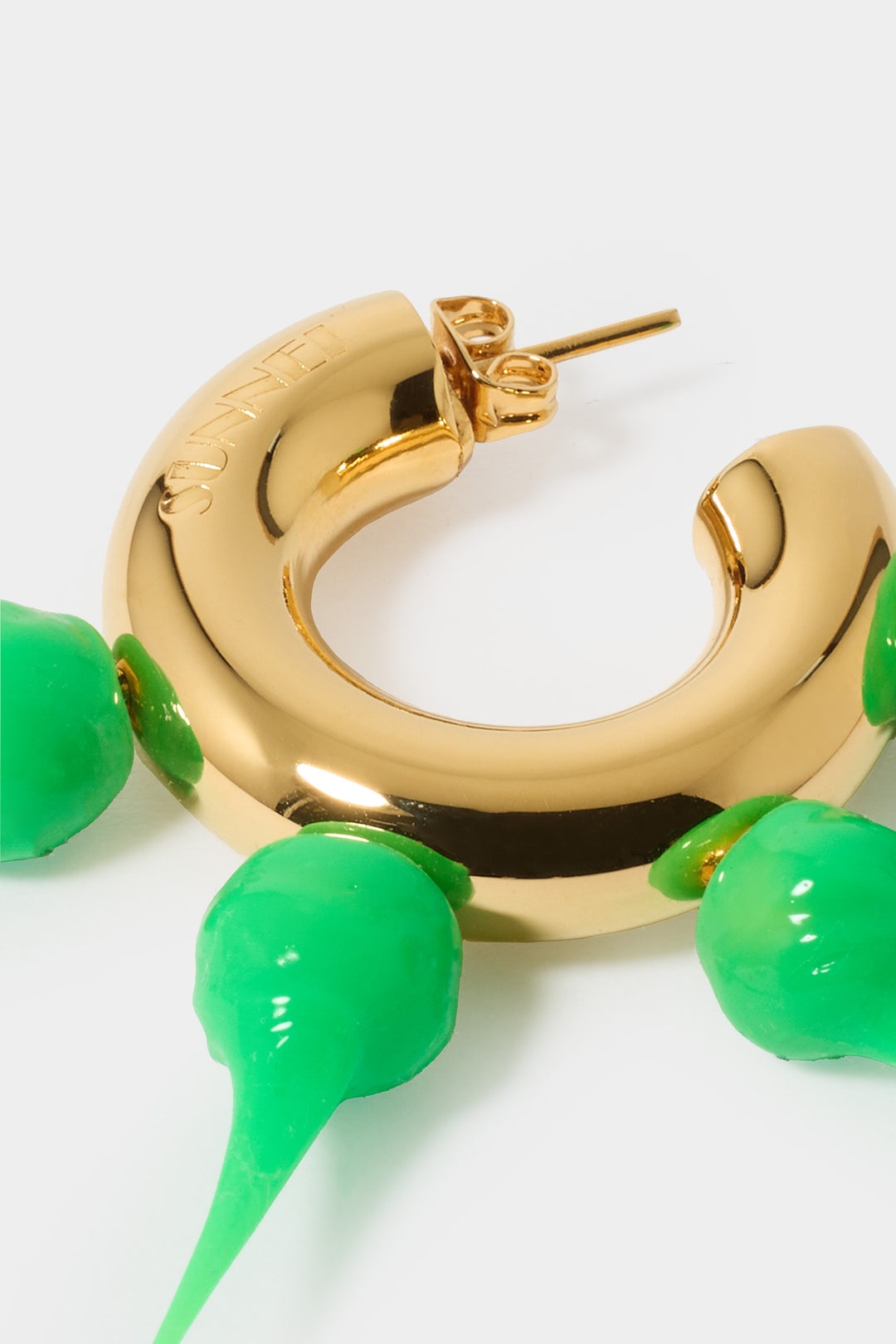 SPIKE RUBBERIZED SMALL HOOP EARRINGS / gold / fluo green - 4