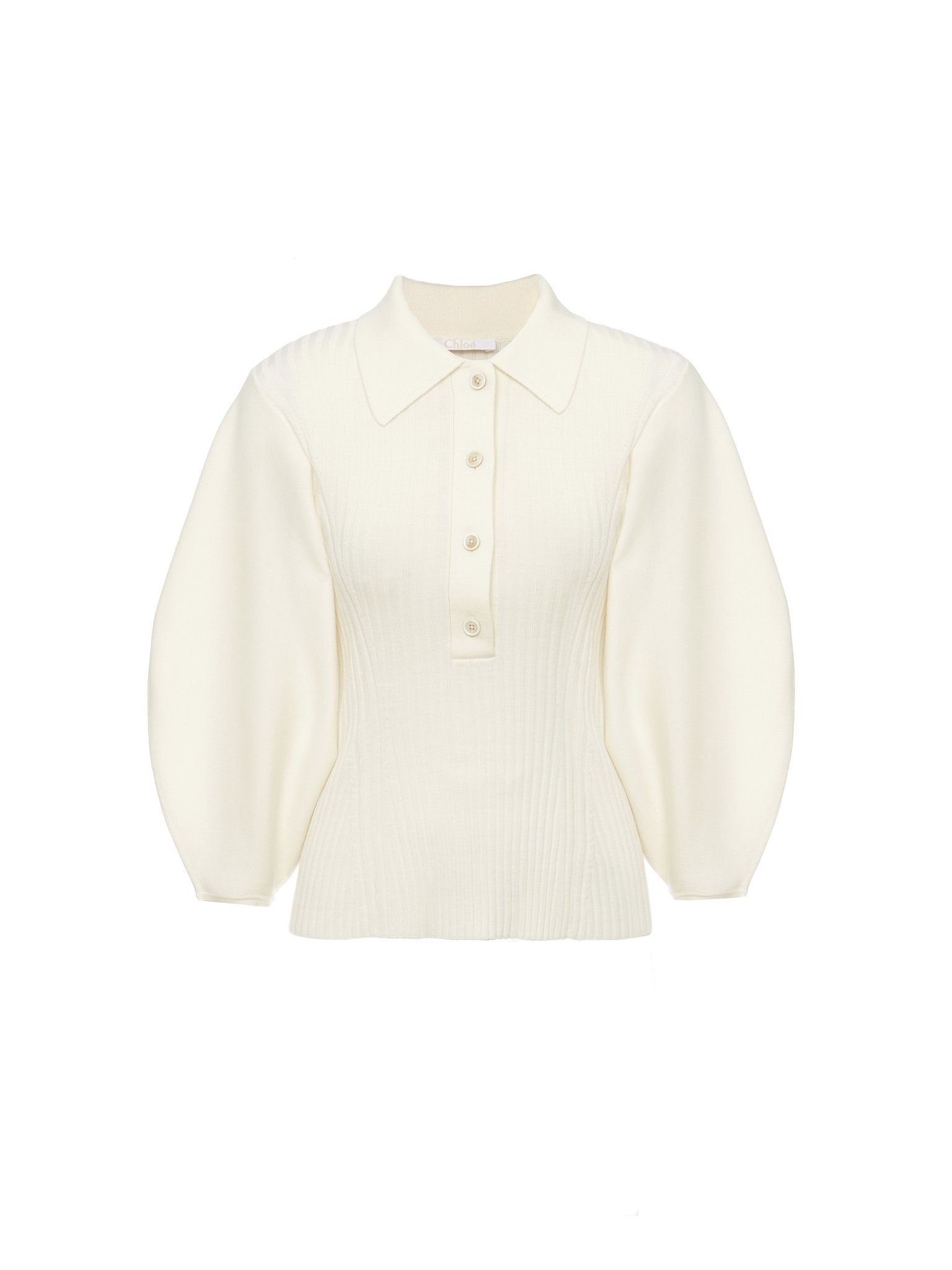 BALLOON-SLEEVE POLO SWEATER - 1