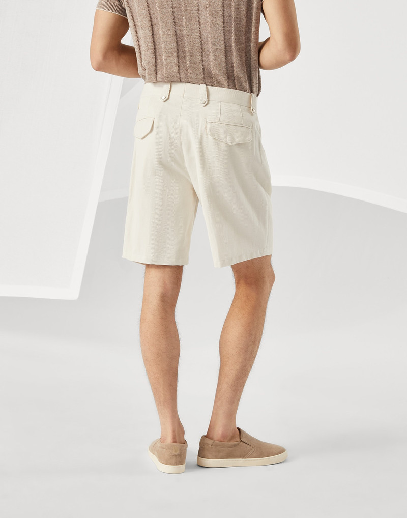 Brunello Cucinelli Cotton and linen chevron cavalry Bermuda shorts outlook