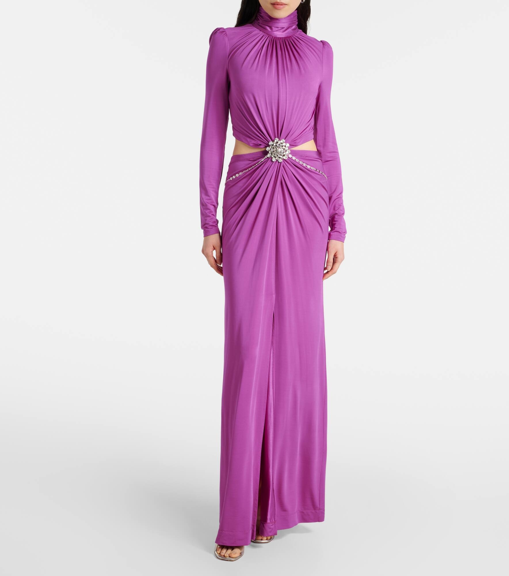 Cutout crystal-embellished jersey gown - 2
