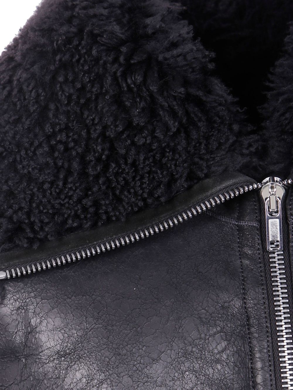 shearling-collar zip-front jacket - 3