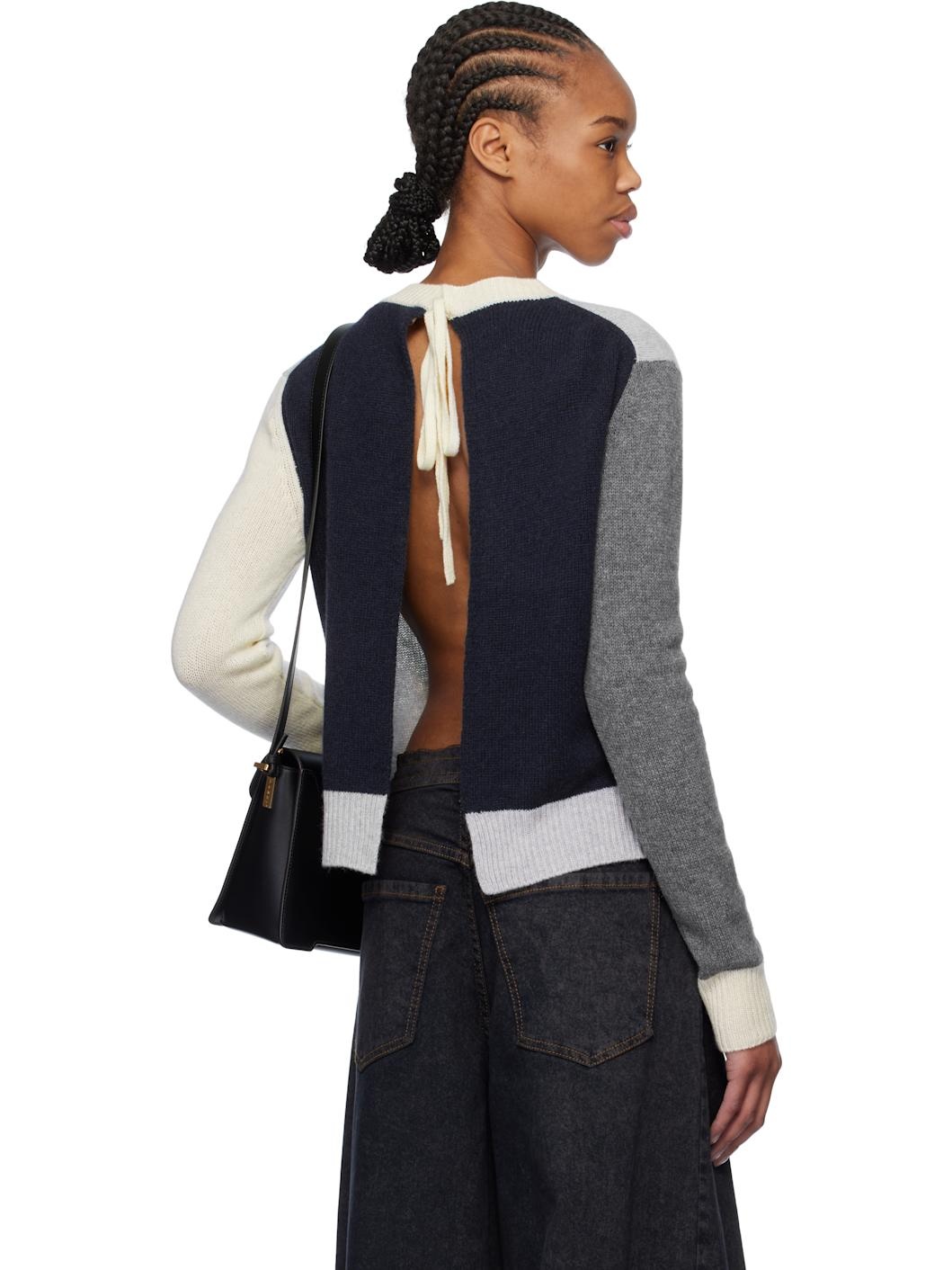 Gray Colour Block Cashmere Sweater - 3