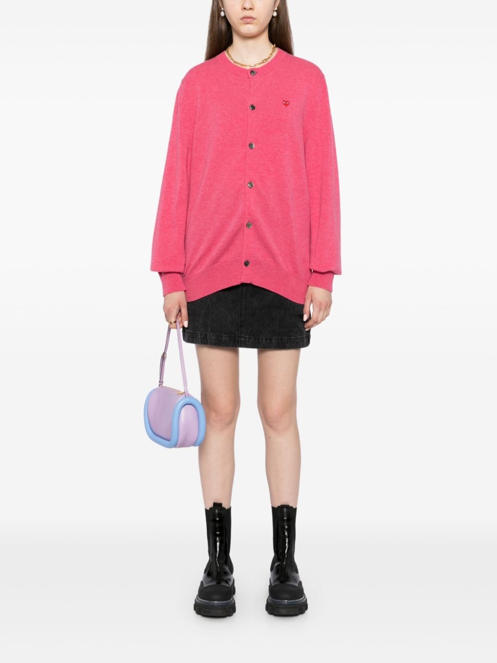 heart-patch wool cardigan - 2
