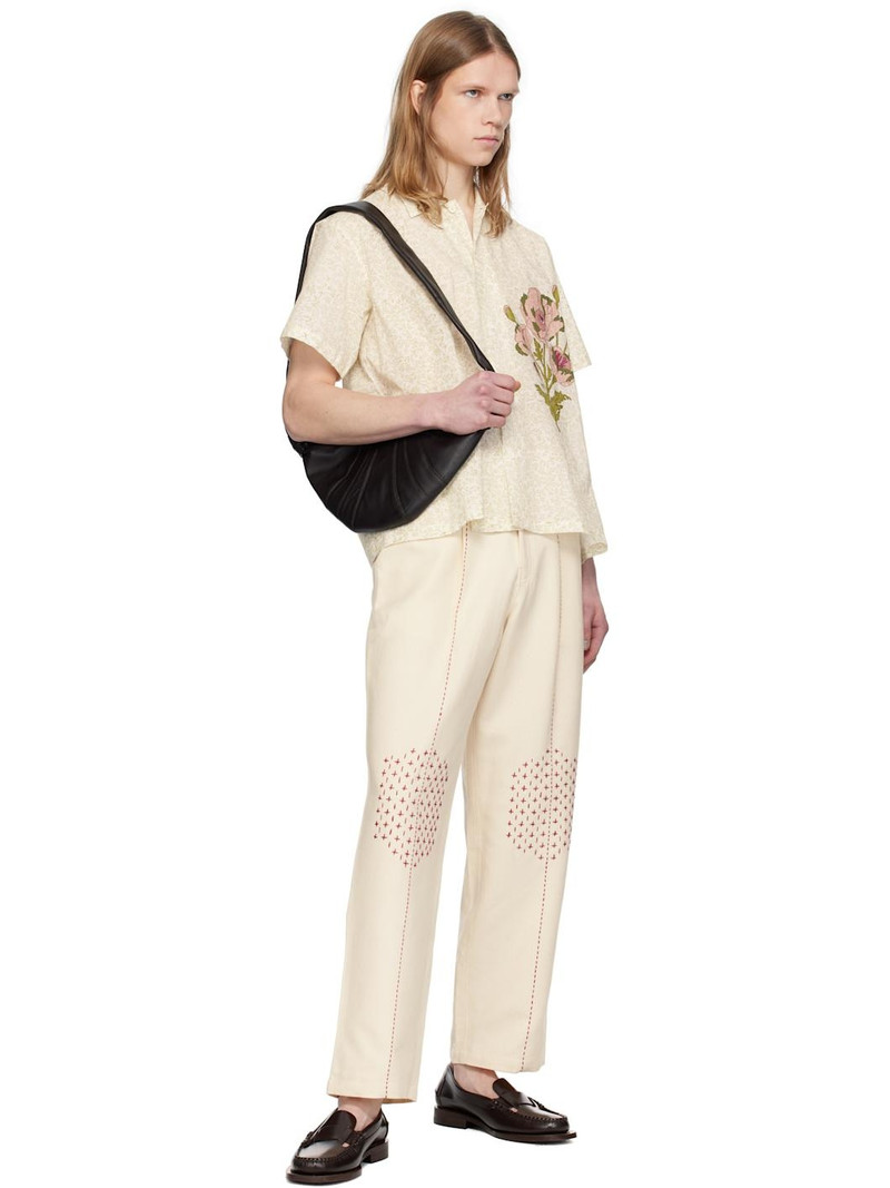 HARAGO Off-White Embroidered Wide Leg Trousers outlook