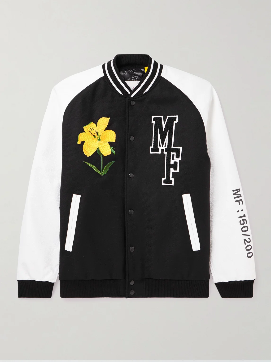 7 Moncler FRGMT Hiroshi Fujiwara Celsia Wool-Blend Felt and Full-Grain Leather Down Varsity Jacket - 1