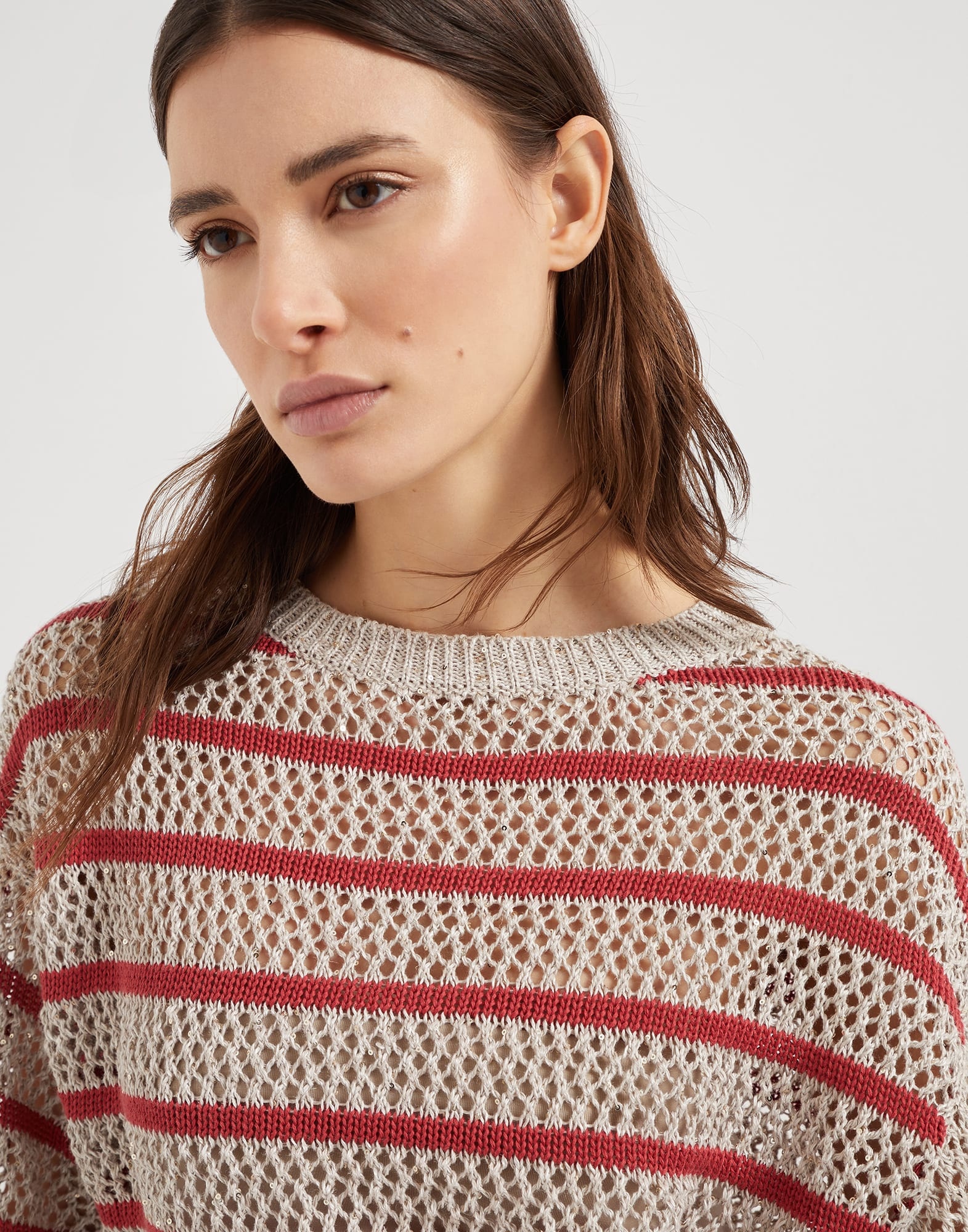 Linen dazzling striped net sweater - 3