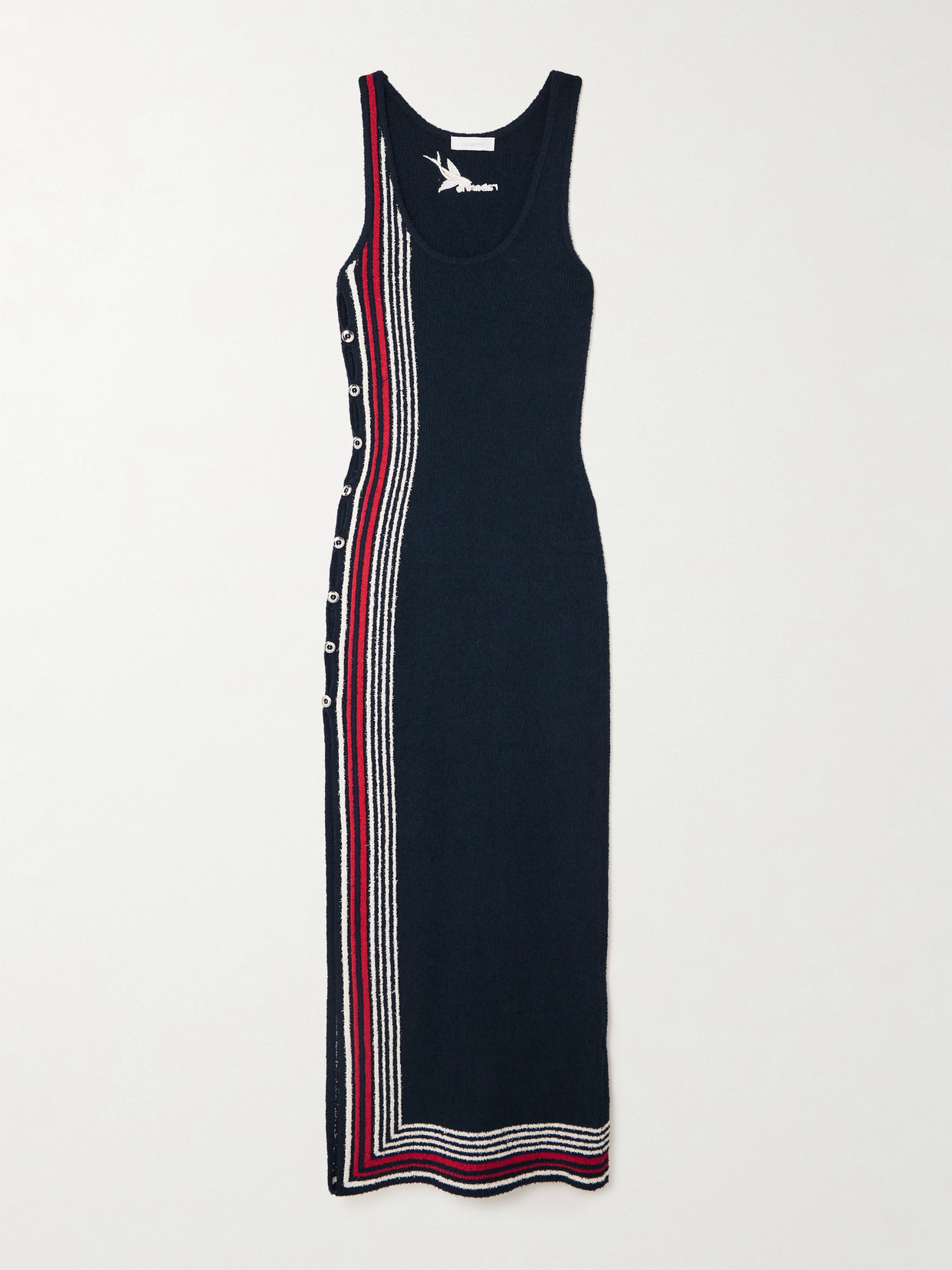 Button-embellished Striped Cotton-blend Chenille Maxi Dress - 1